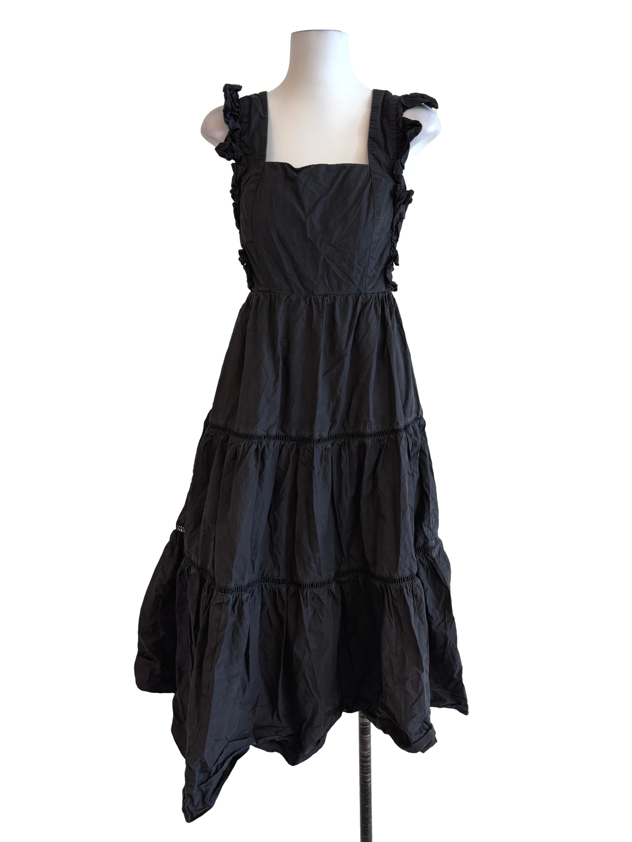 Jet Black Cotton Ruffle Dress LB