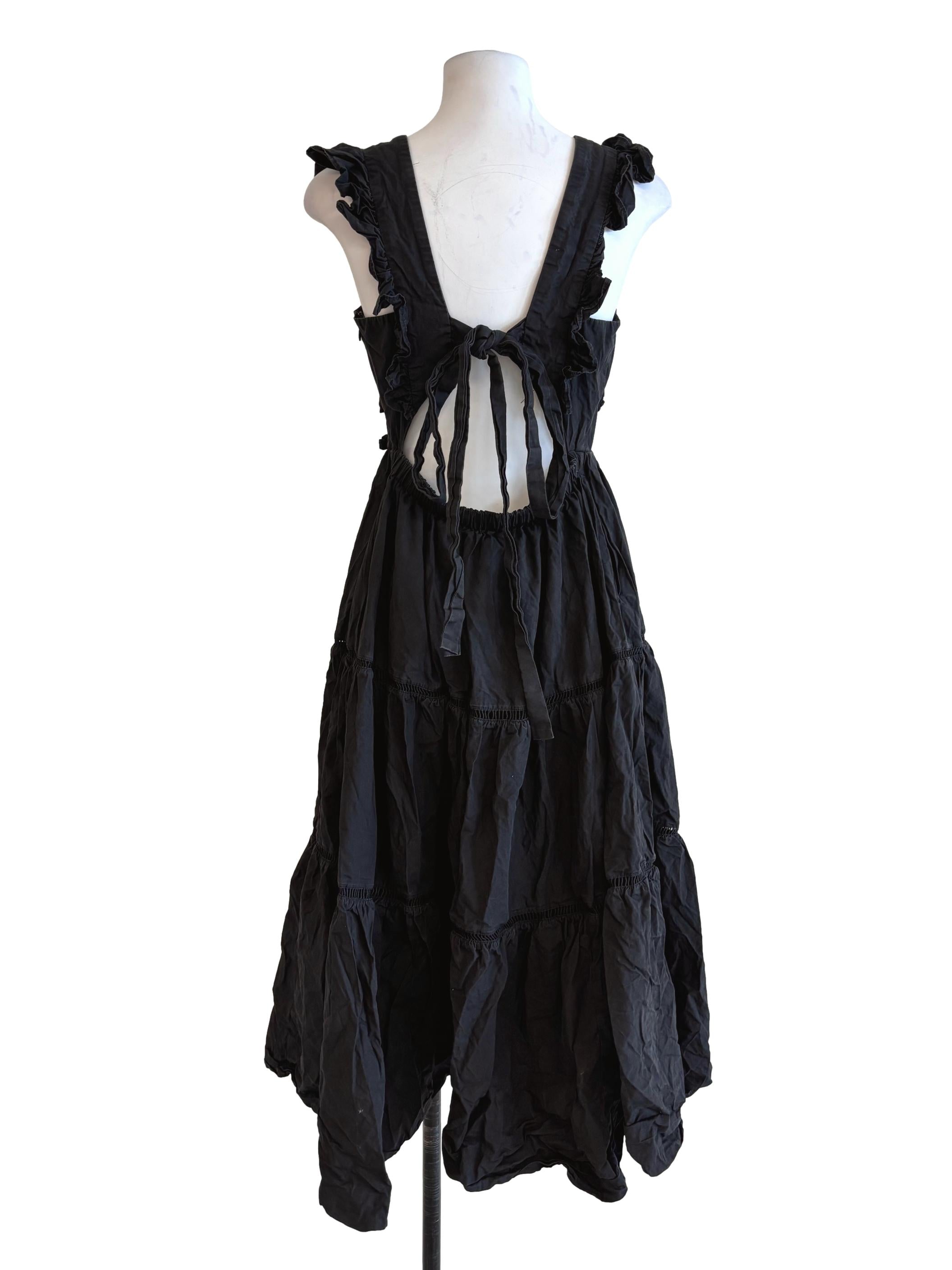 Jet Black Cotton Ruffle Dress LB