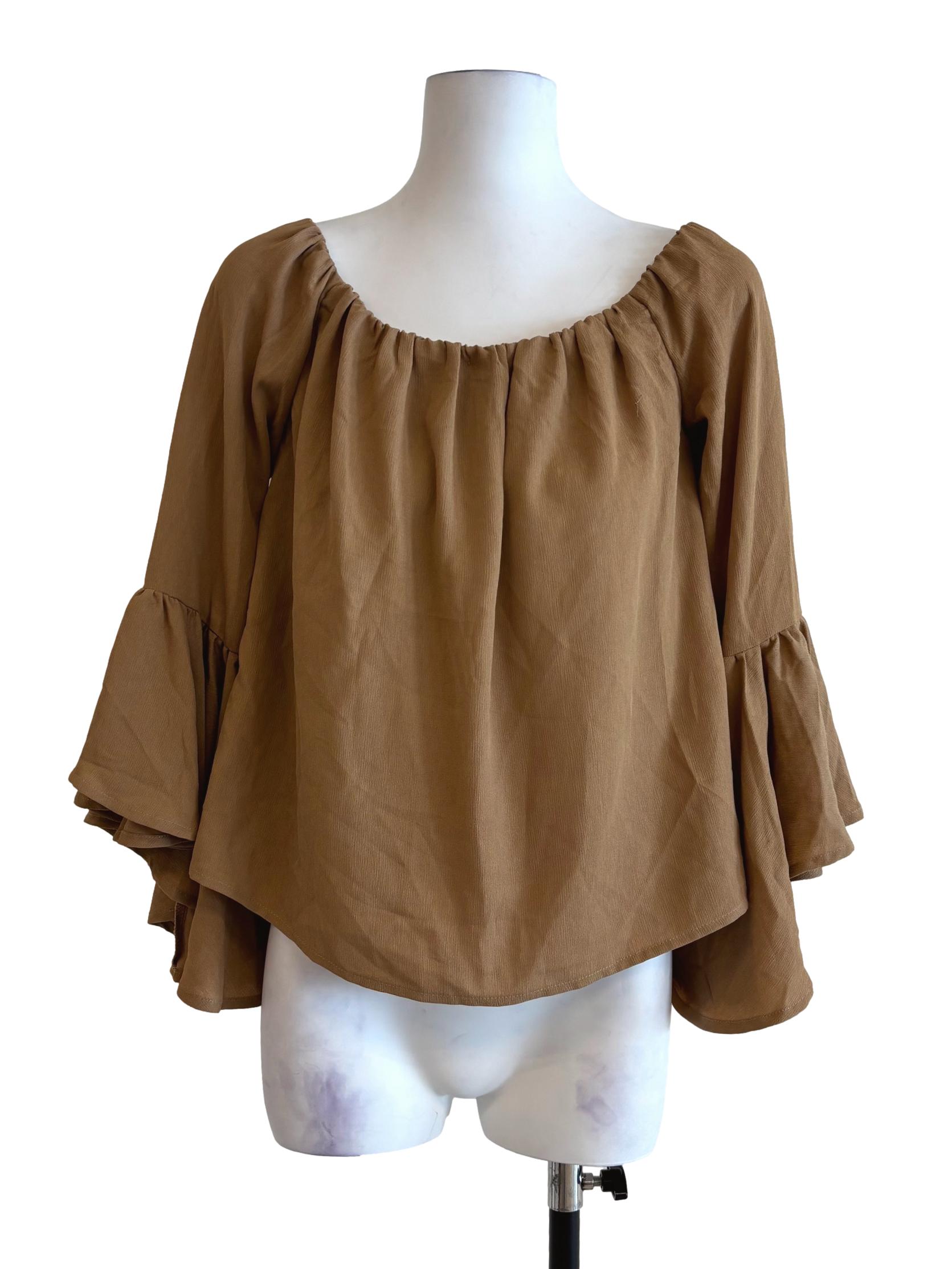 Peanut Brown Angel Sleeve Blouse