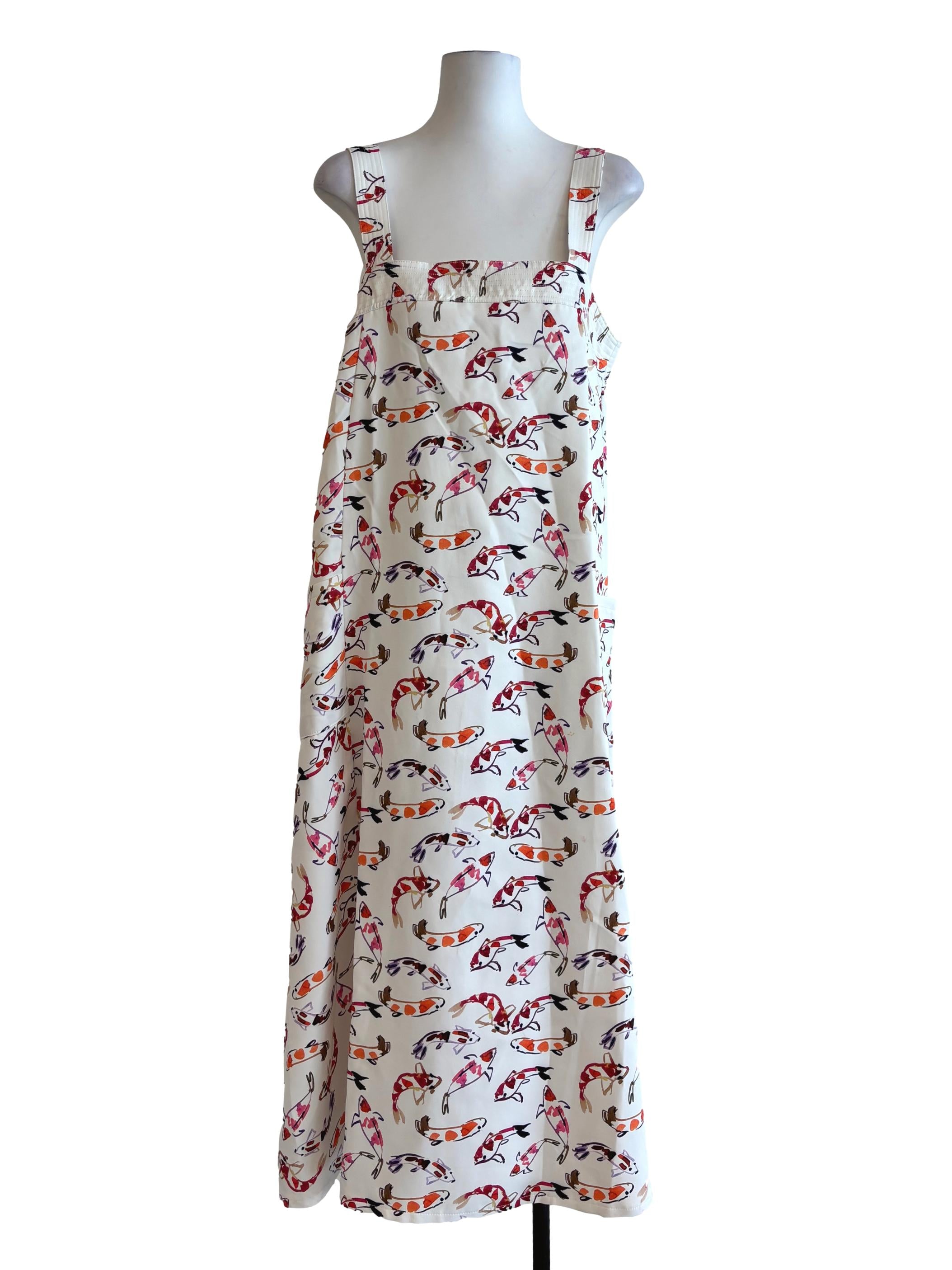 Powder White Koi Print Apron Dress