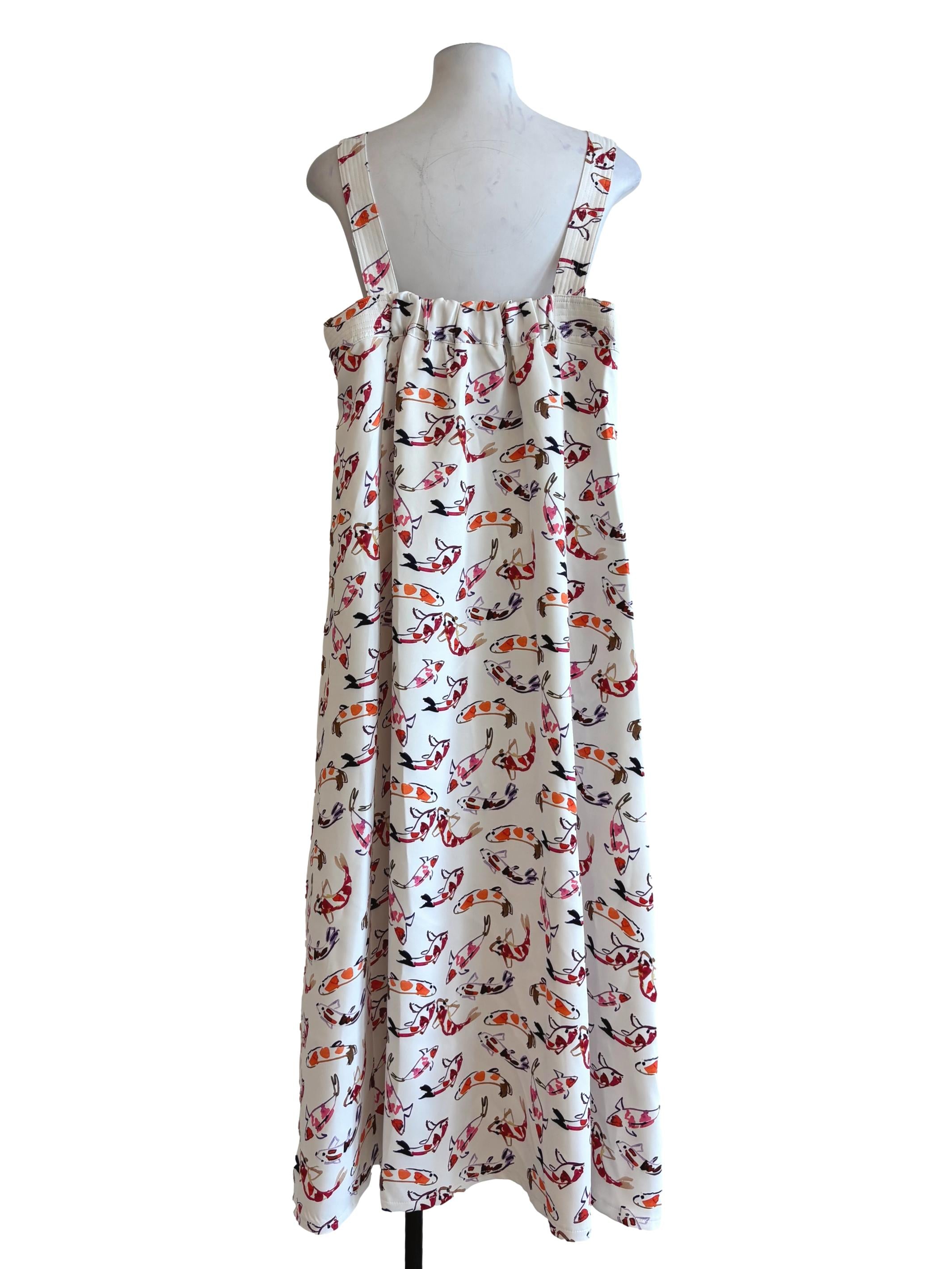 Powder White Koi Print Apron Dress