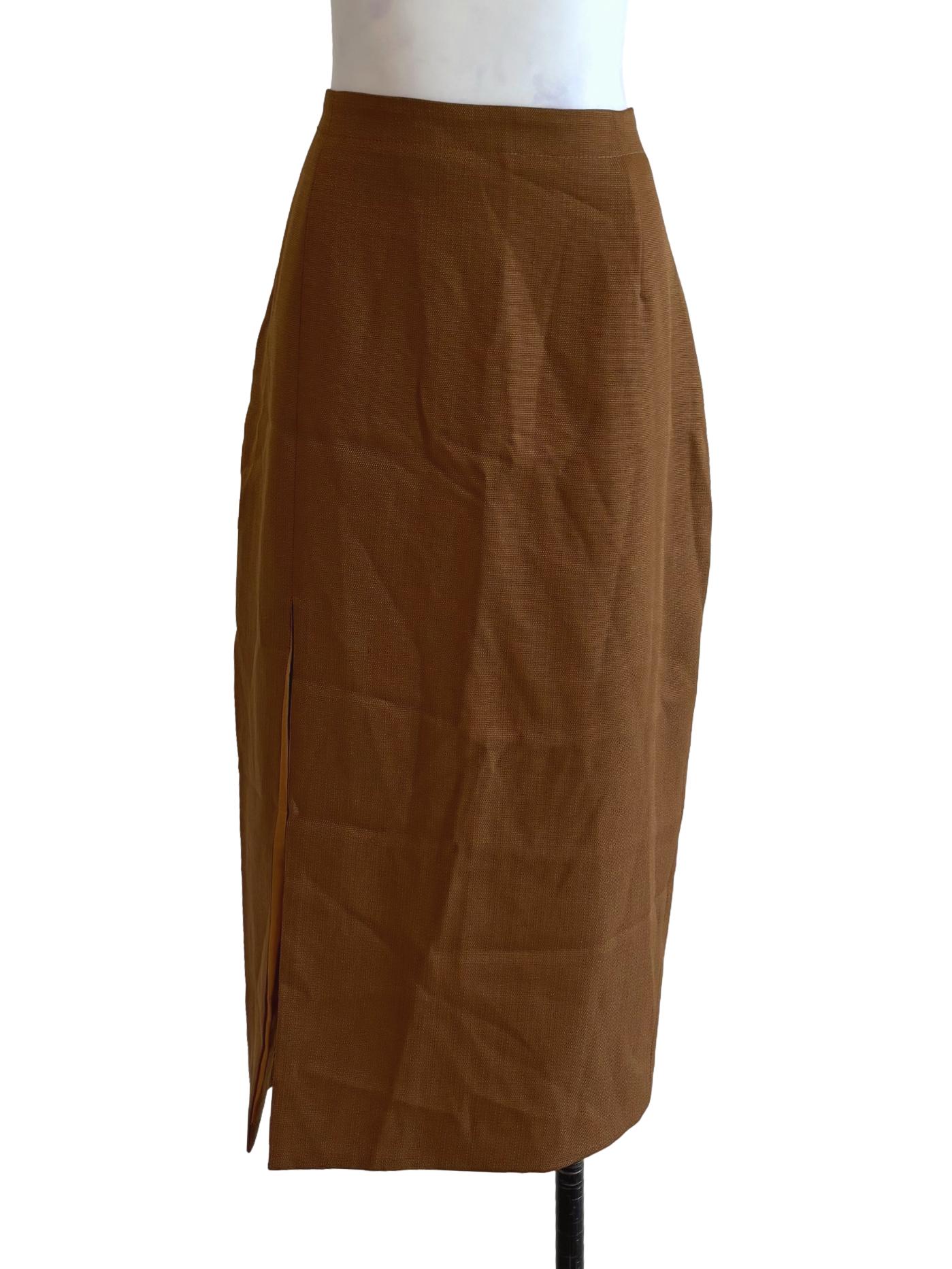 Tan Brown Slit Pencil Skirt