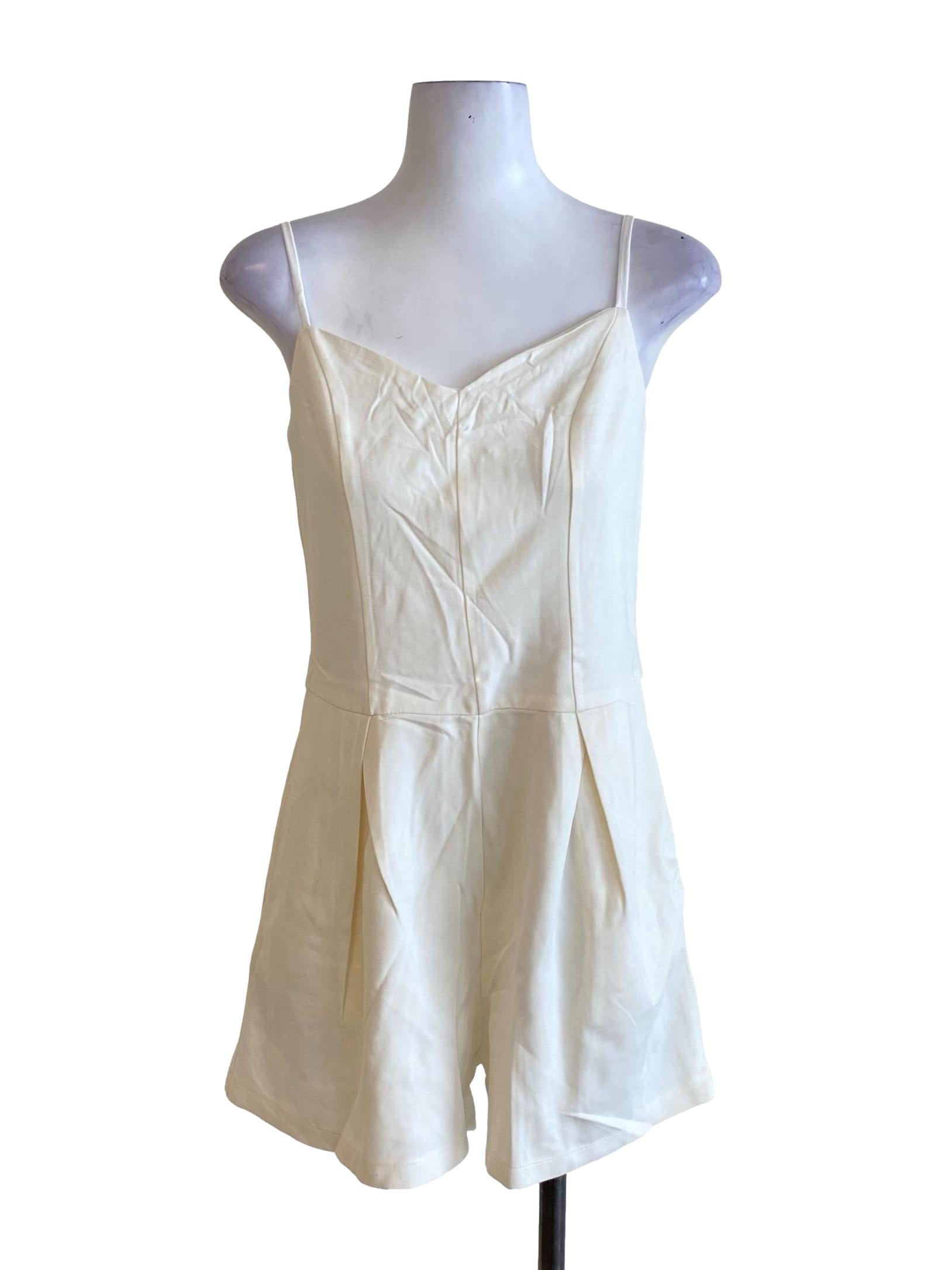 Daisy White Plain Spaghetti Strap Sweetheart Romper