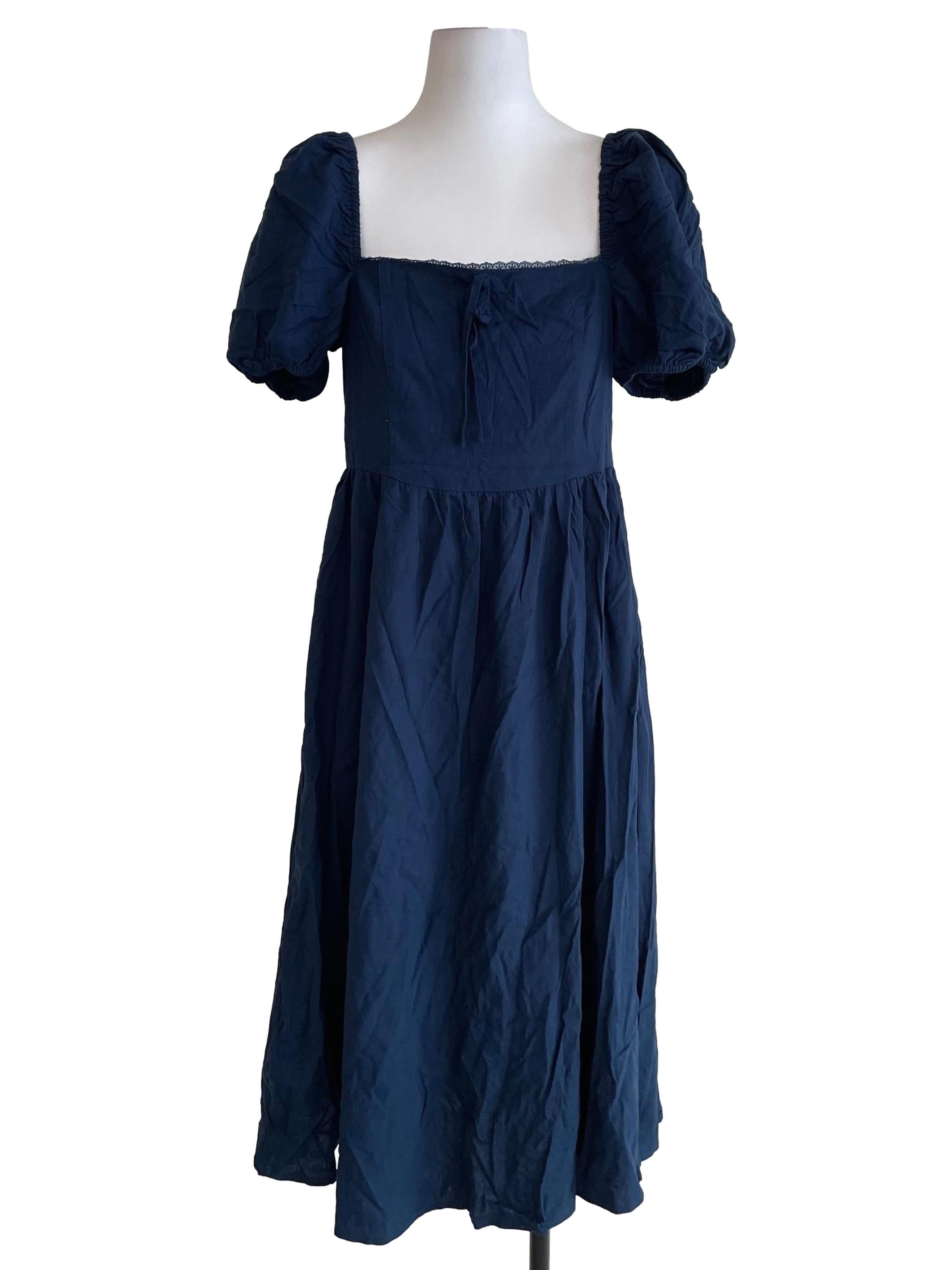Denim Blue Milkmaid Bouffant Dress