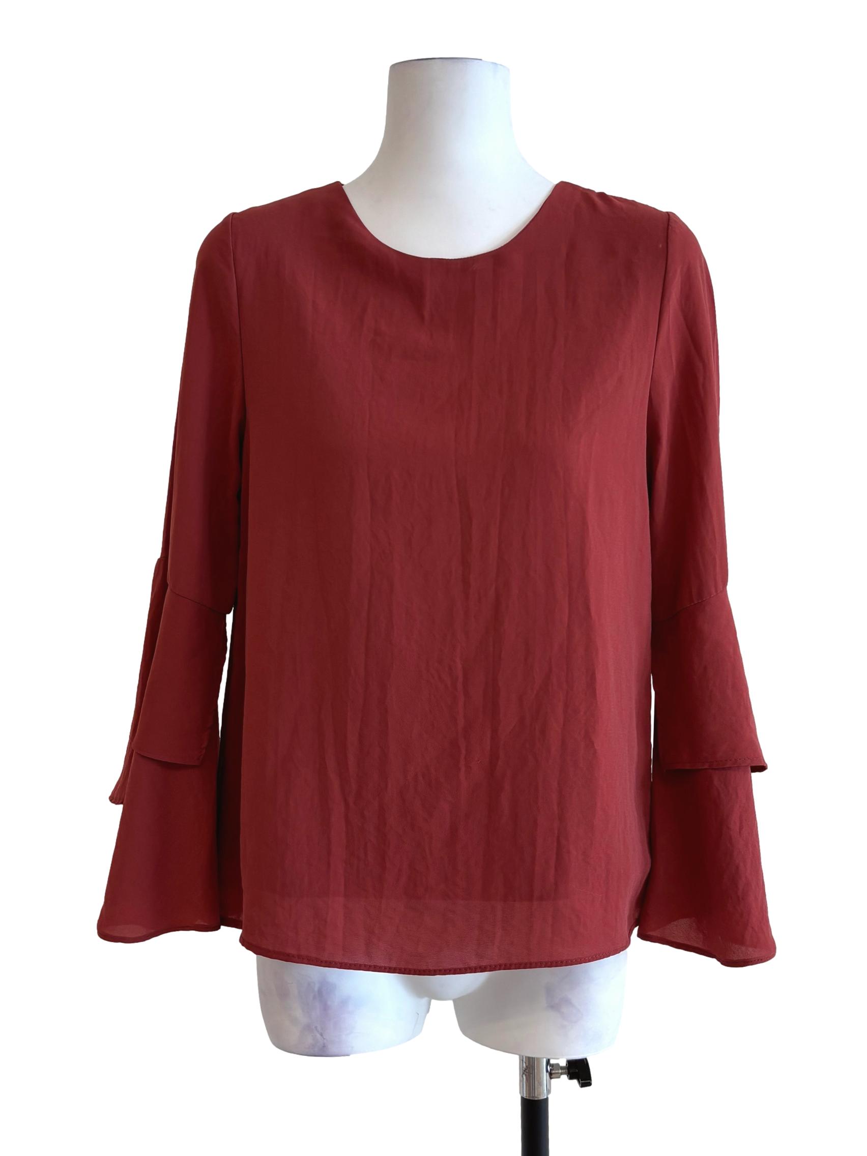 Apple Red Flare Sleeve Chiffon Top TEM