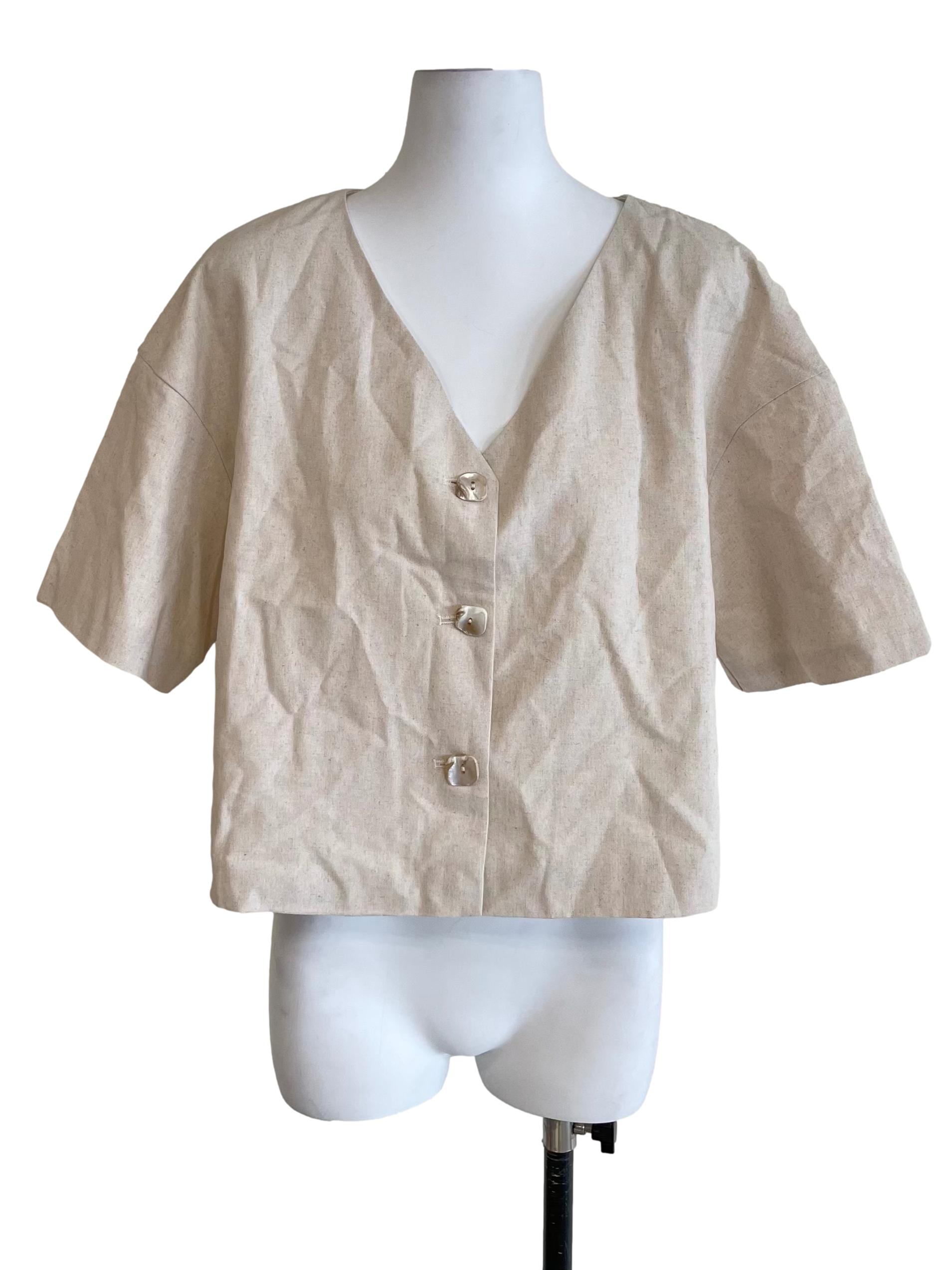 Alabaster Boxy Button Top