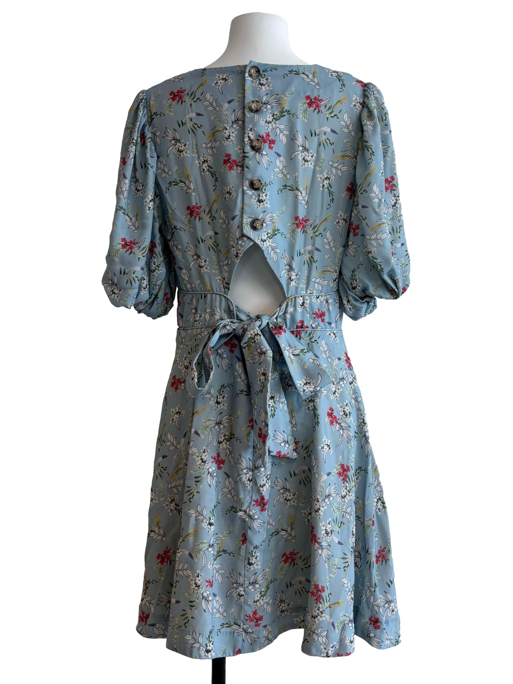 Sky Blue Floral Mini Dress