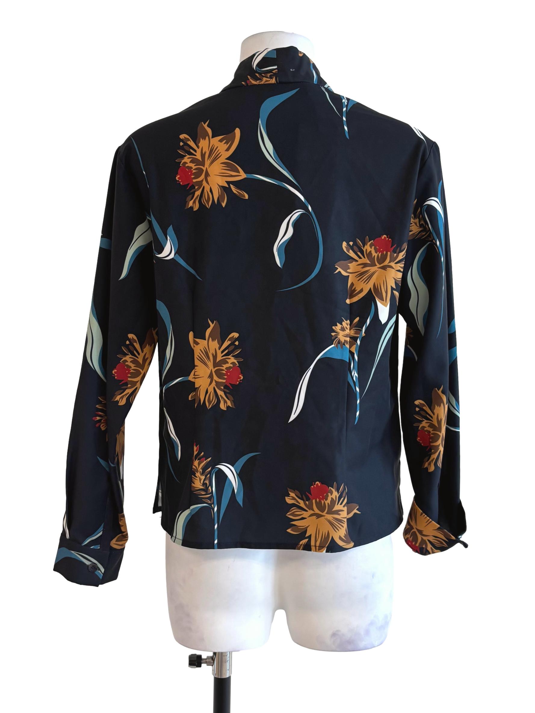 Blue Black Ribbon Tie Blouse LB