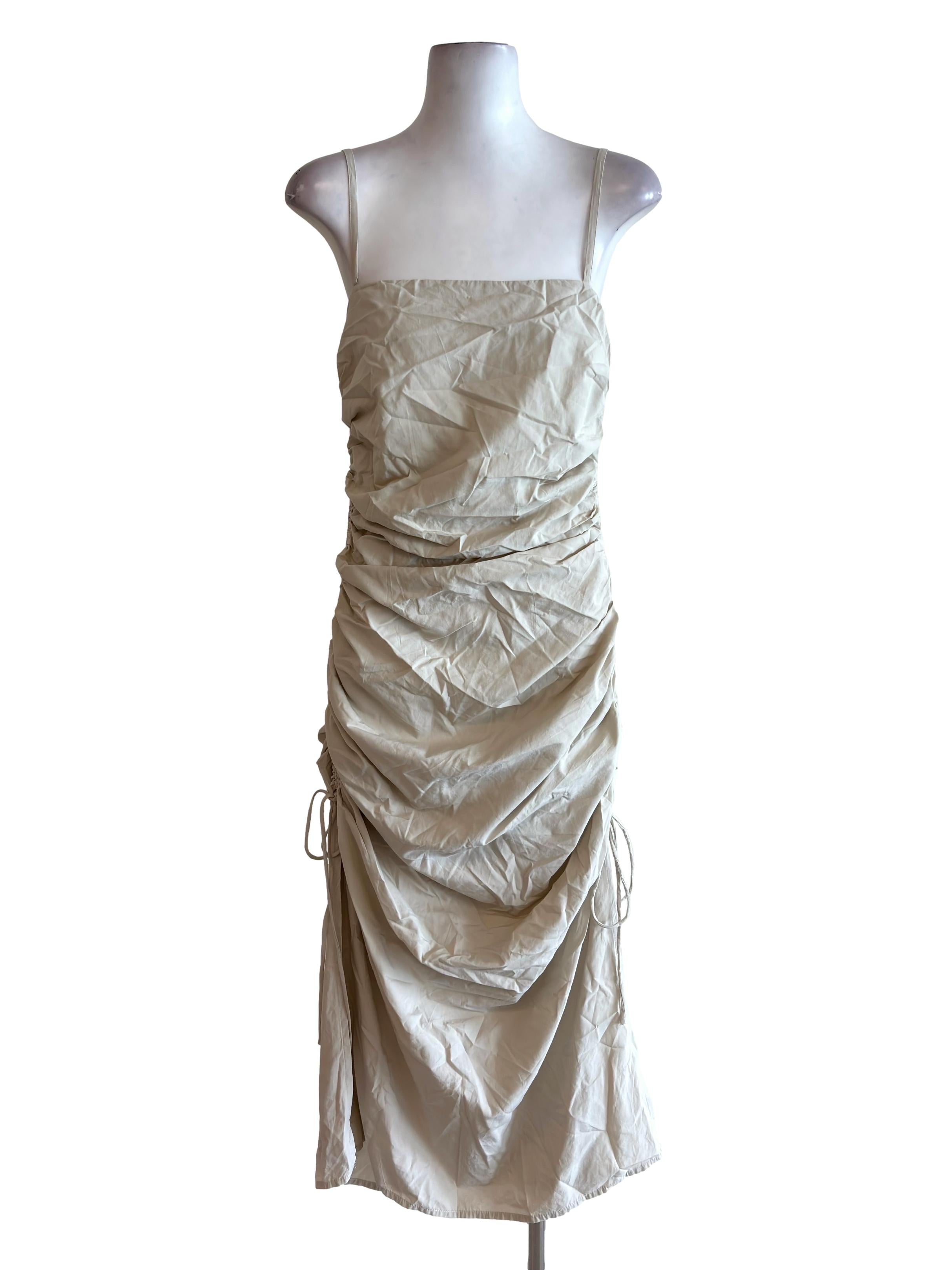 Beige Scrunch Side Tie Dress TCL