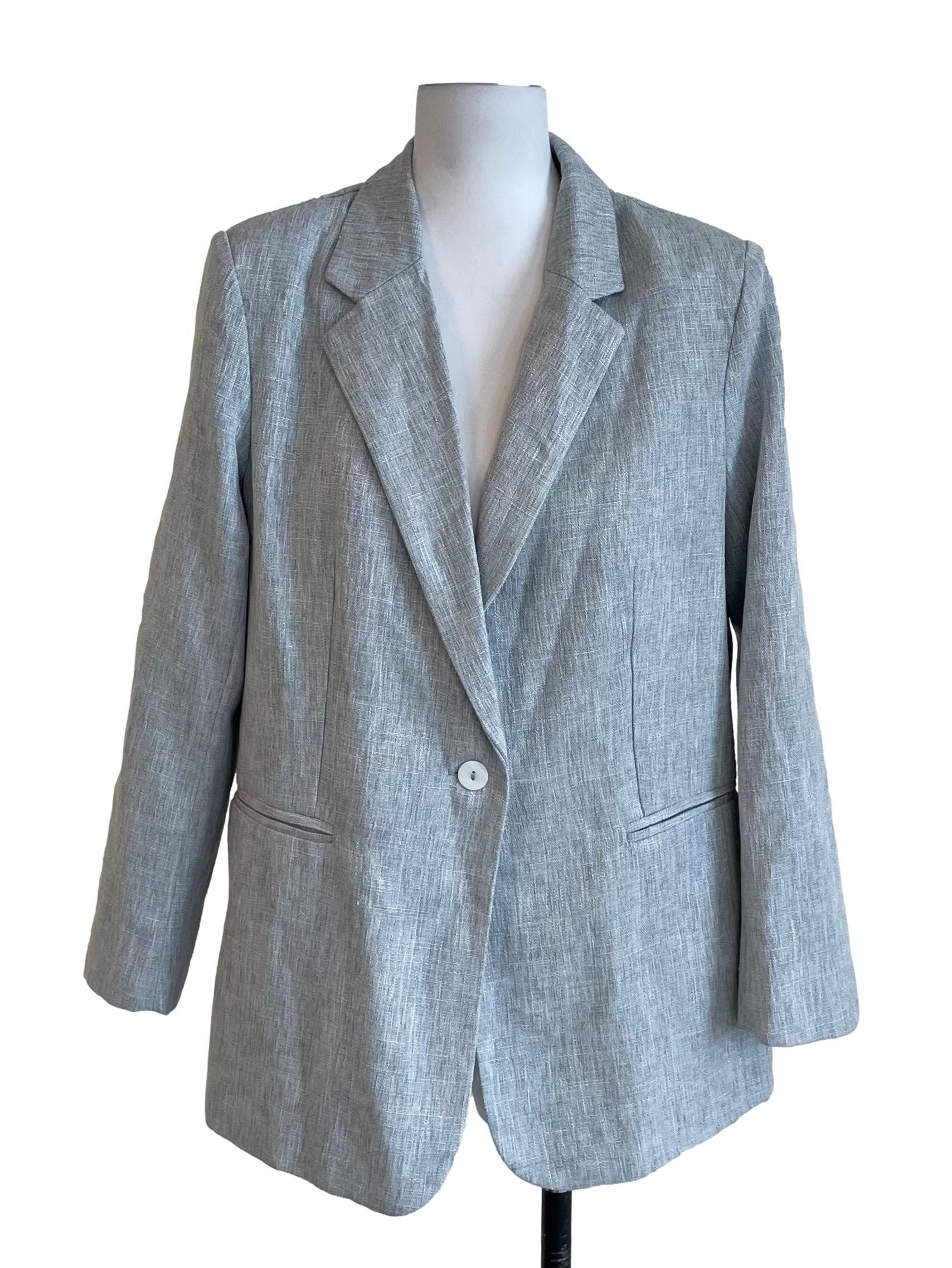 Light Stone Blue Twill One Button Blazer LB