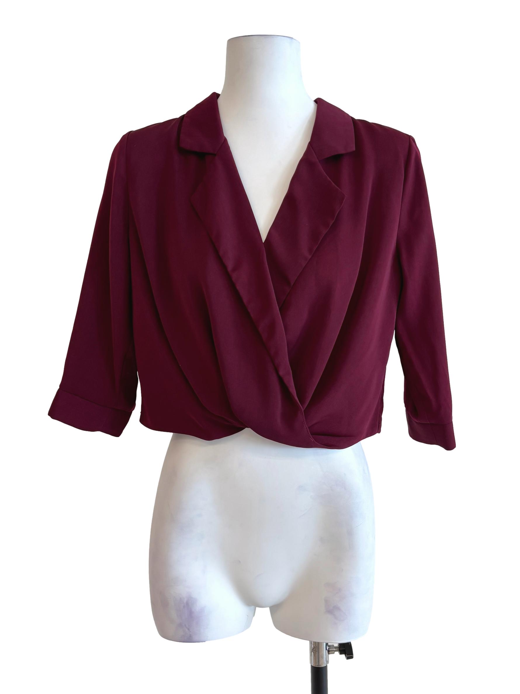 Burgundy Red Surplice Blouse LB