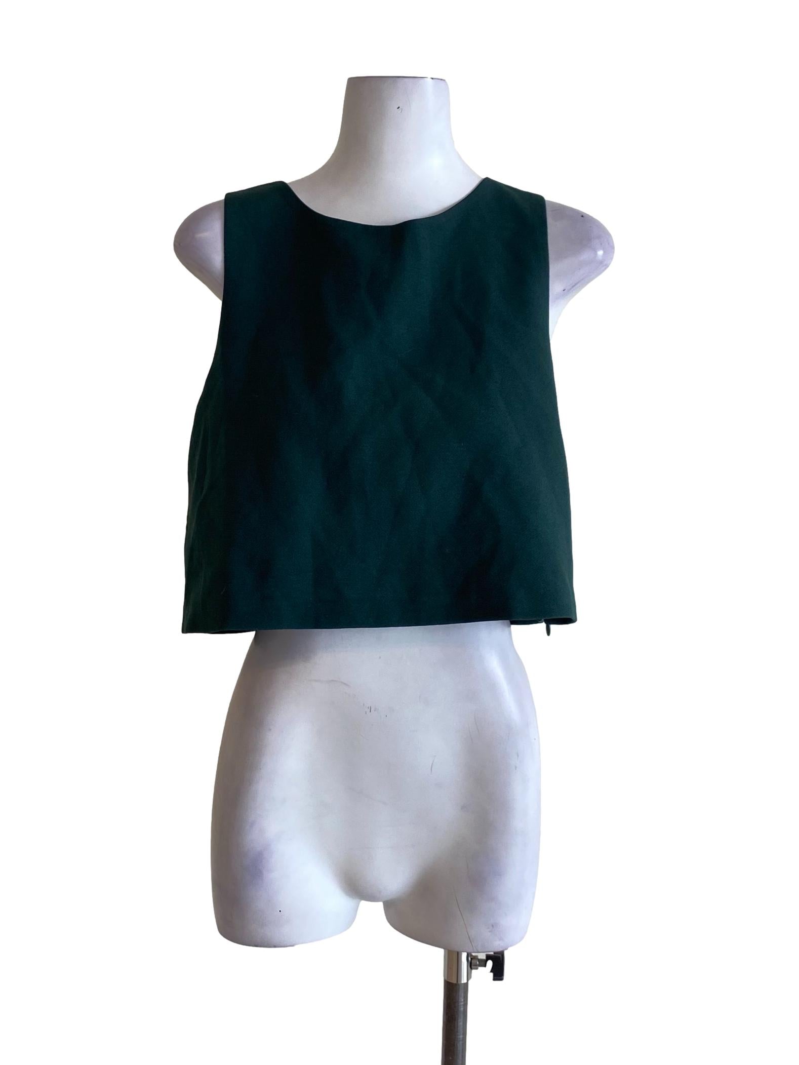Emerald Green Round Neck Shoelace Sleeveless Tank Top
