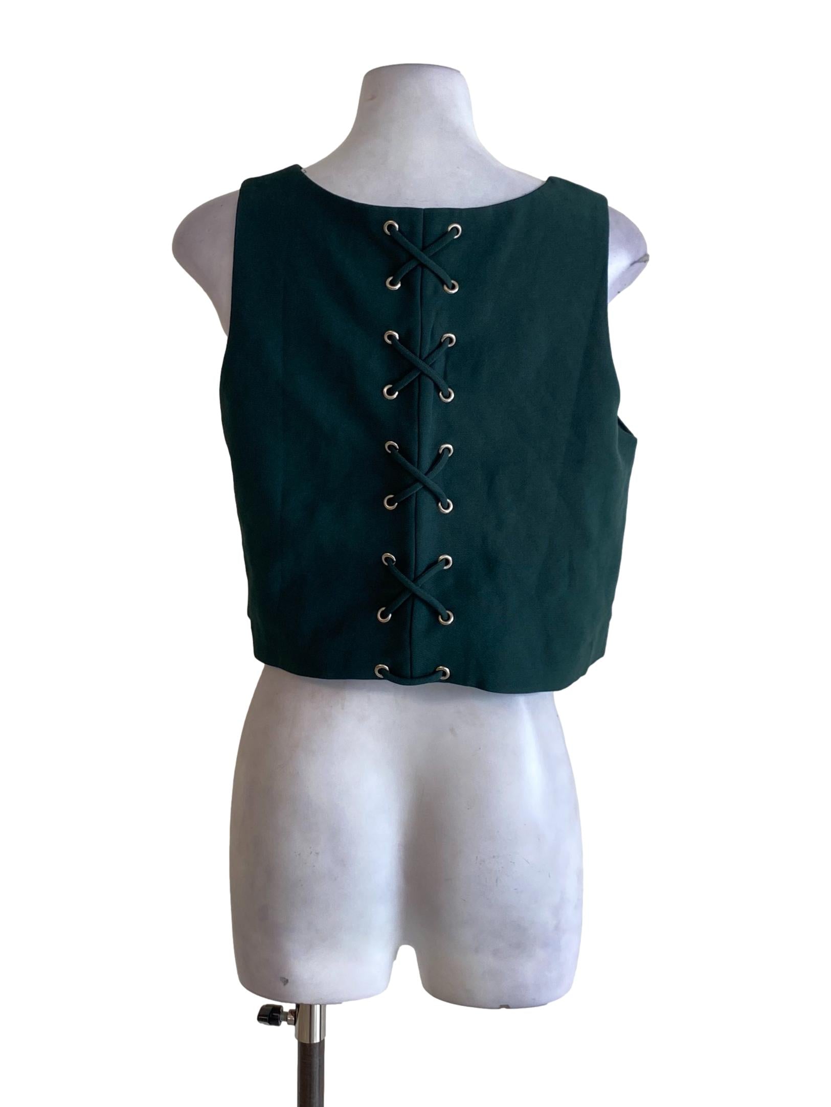 Emerald Green Round Neck Shoelace Sleeveless Tank Top