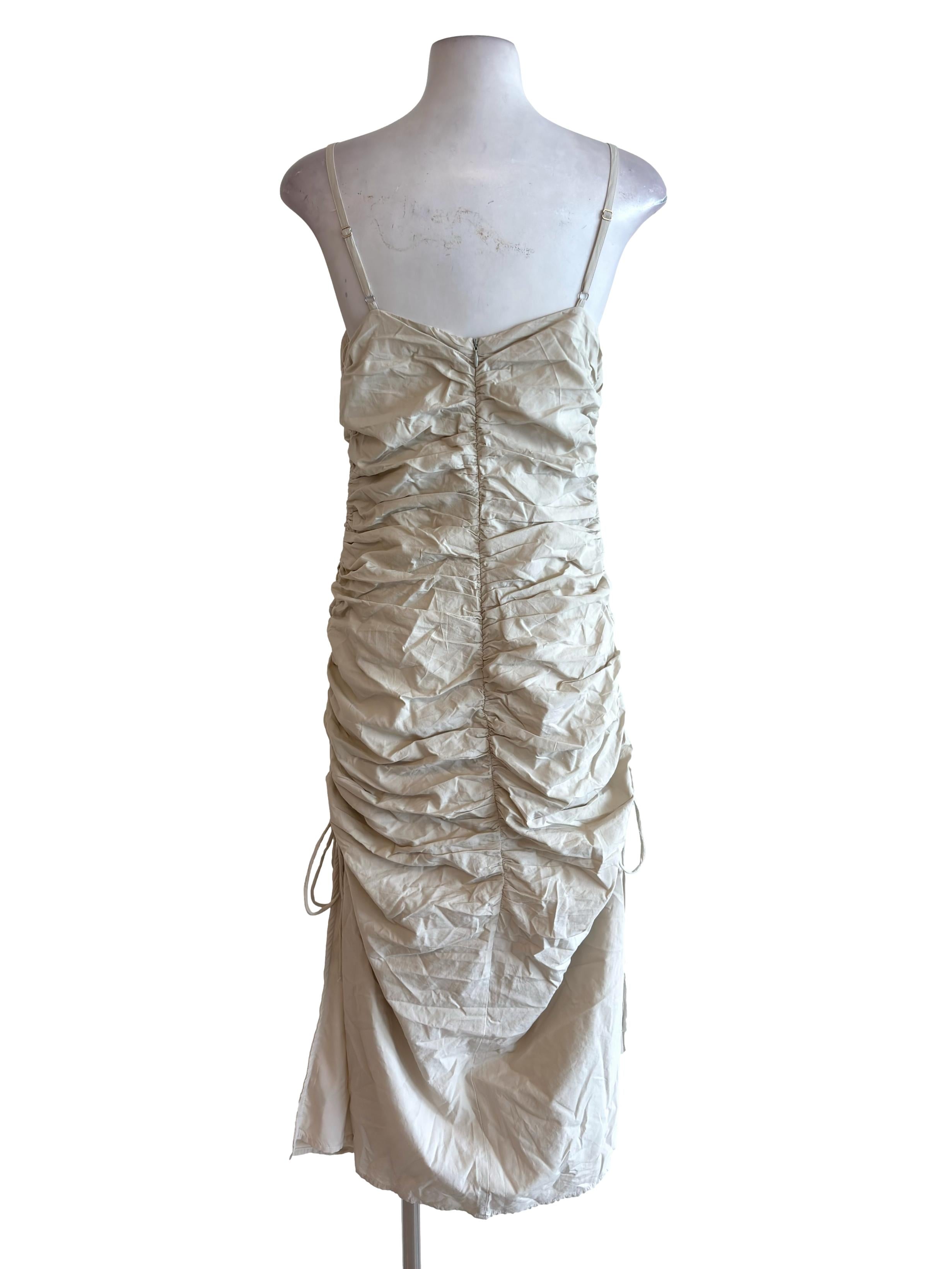 Beige Scrunch Side Tie Dress TCL