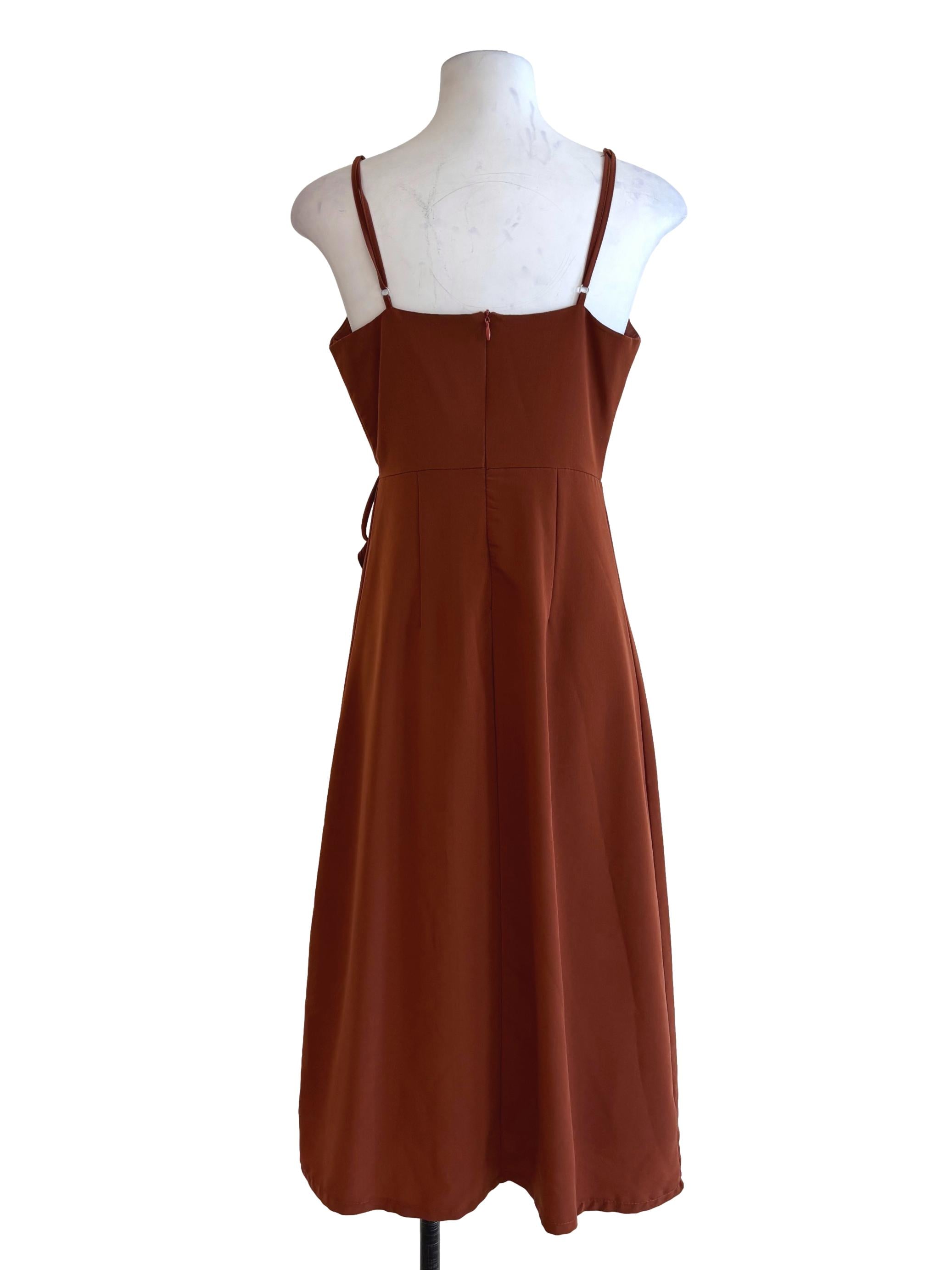Mahogany Brown Ruffle Midi Dress TEM