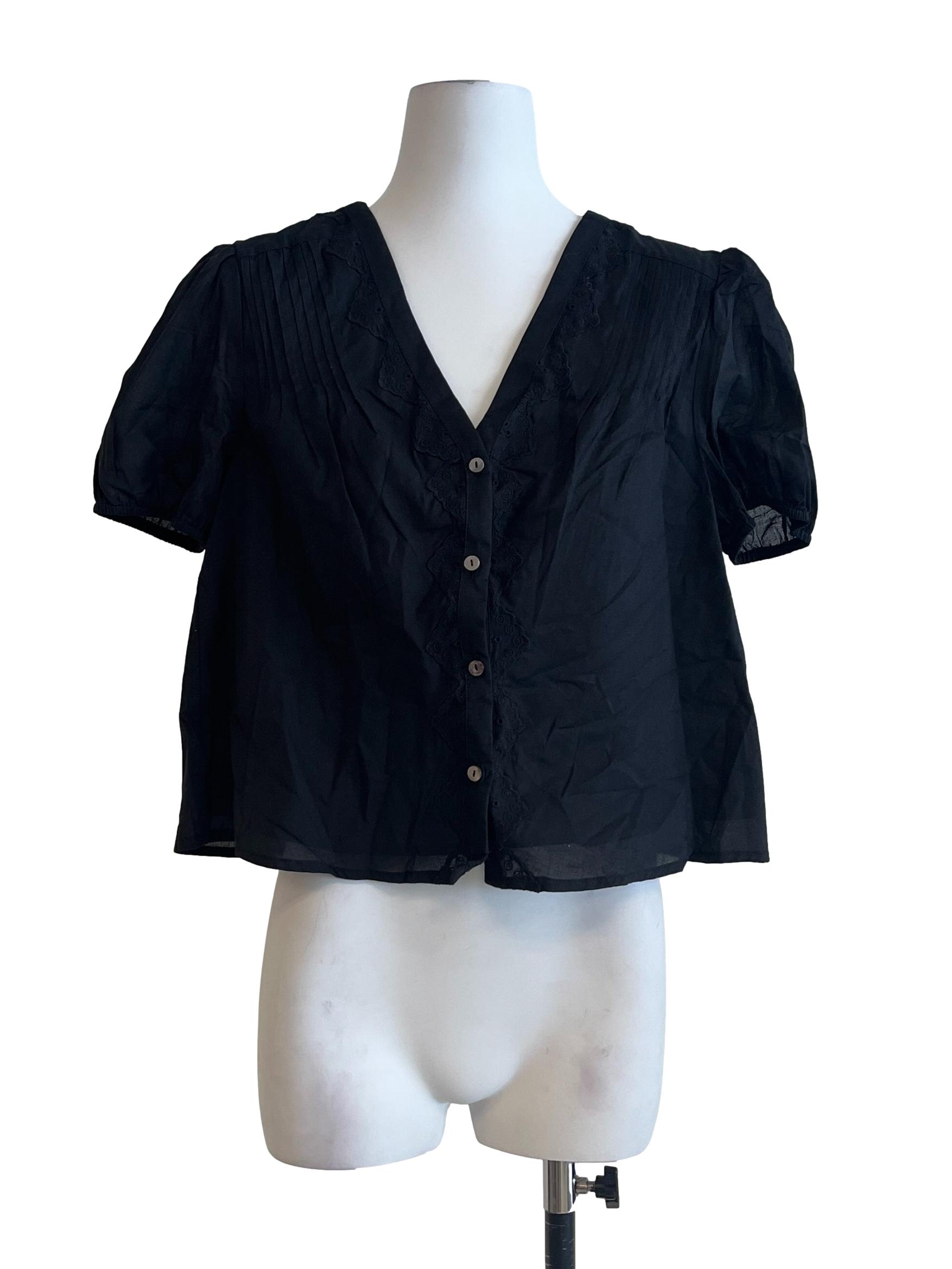 Black Cotton Broderie Blouse OSN