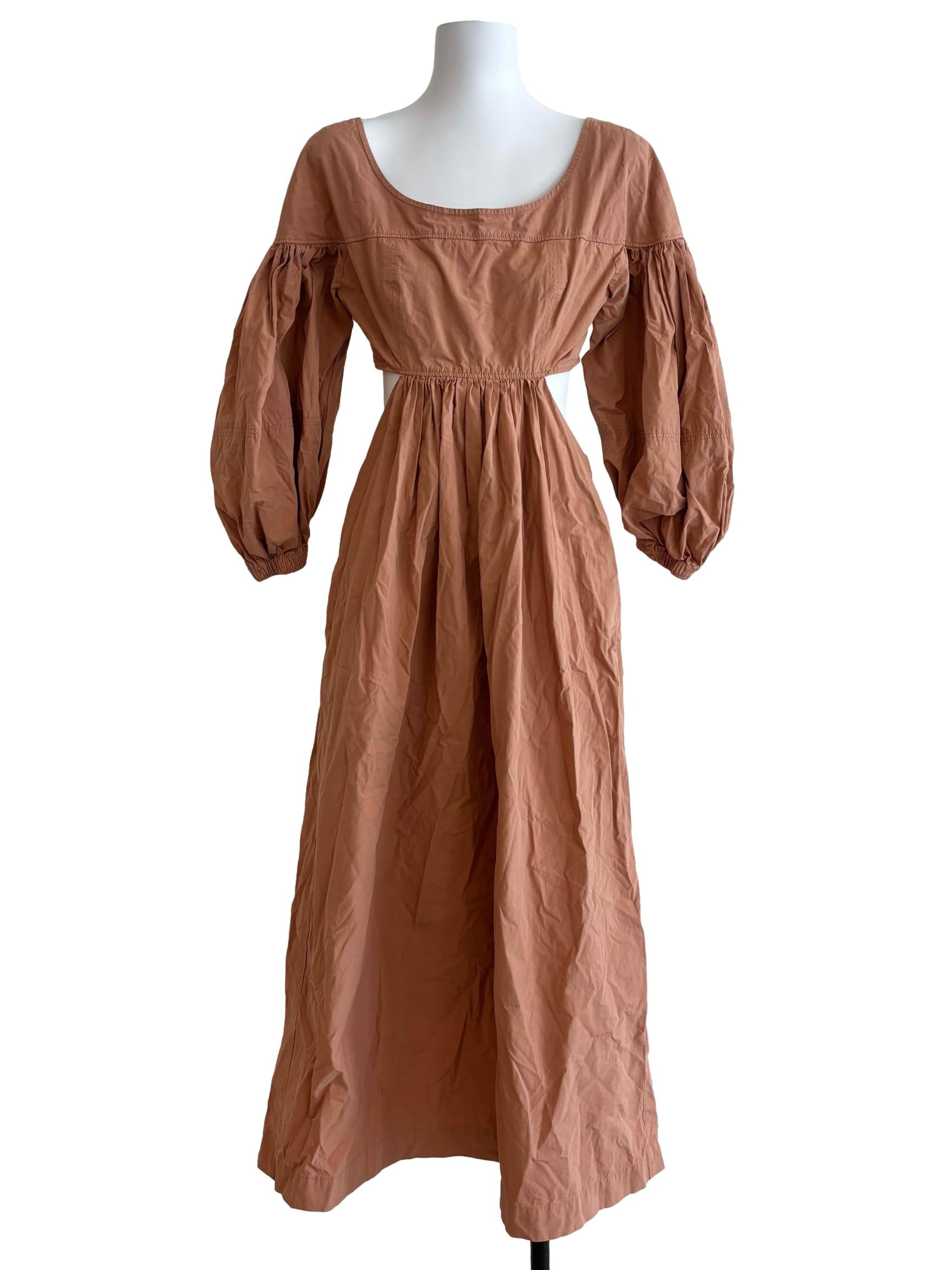 Almond Brown Cut Out Waist Cotton Dress