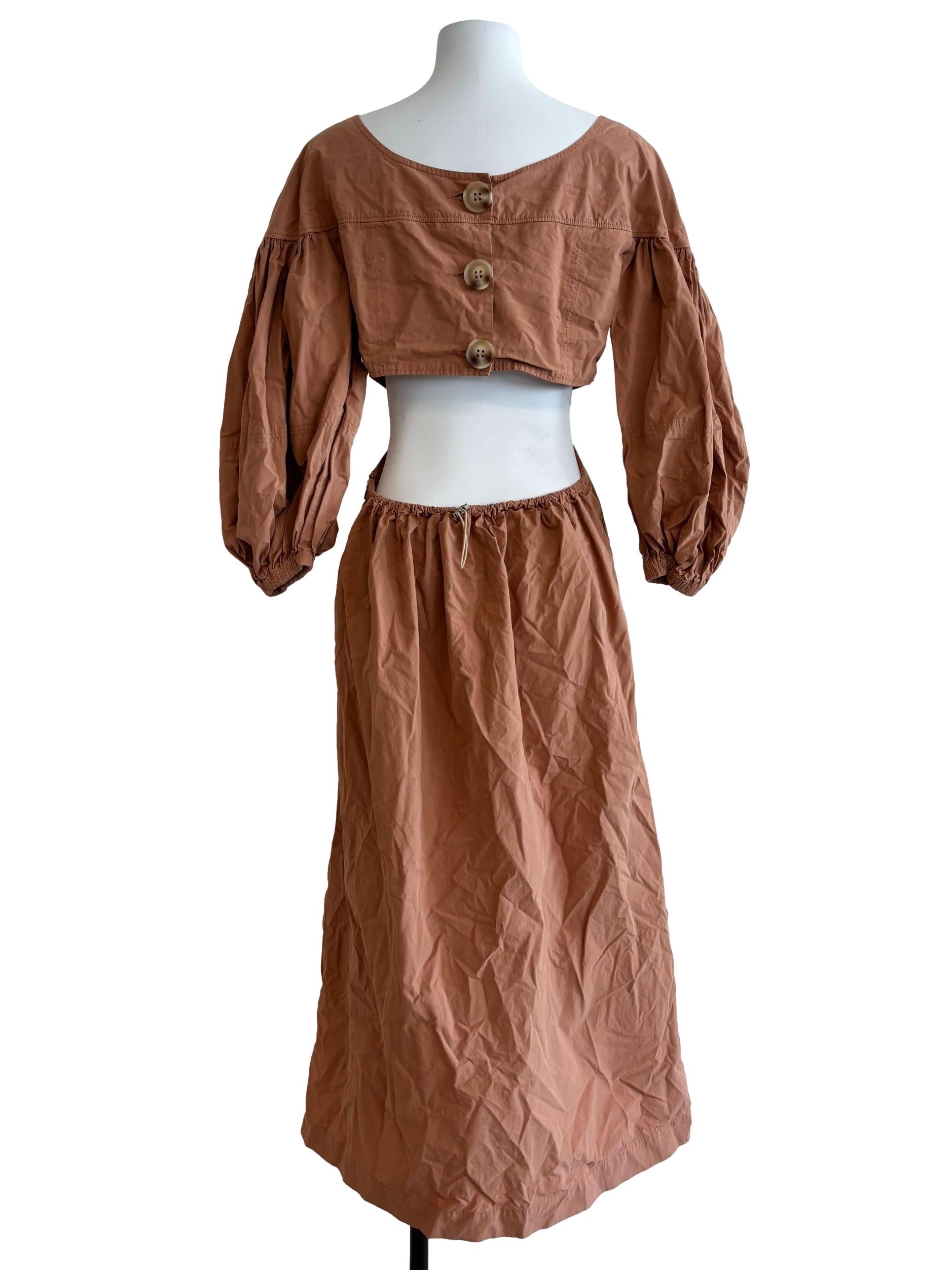 Almond Brown Cut Out Waist Cotton Dress