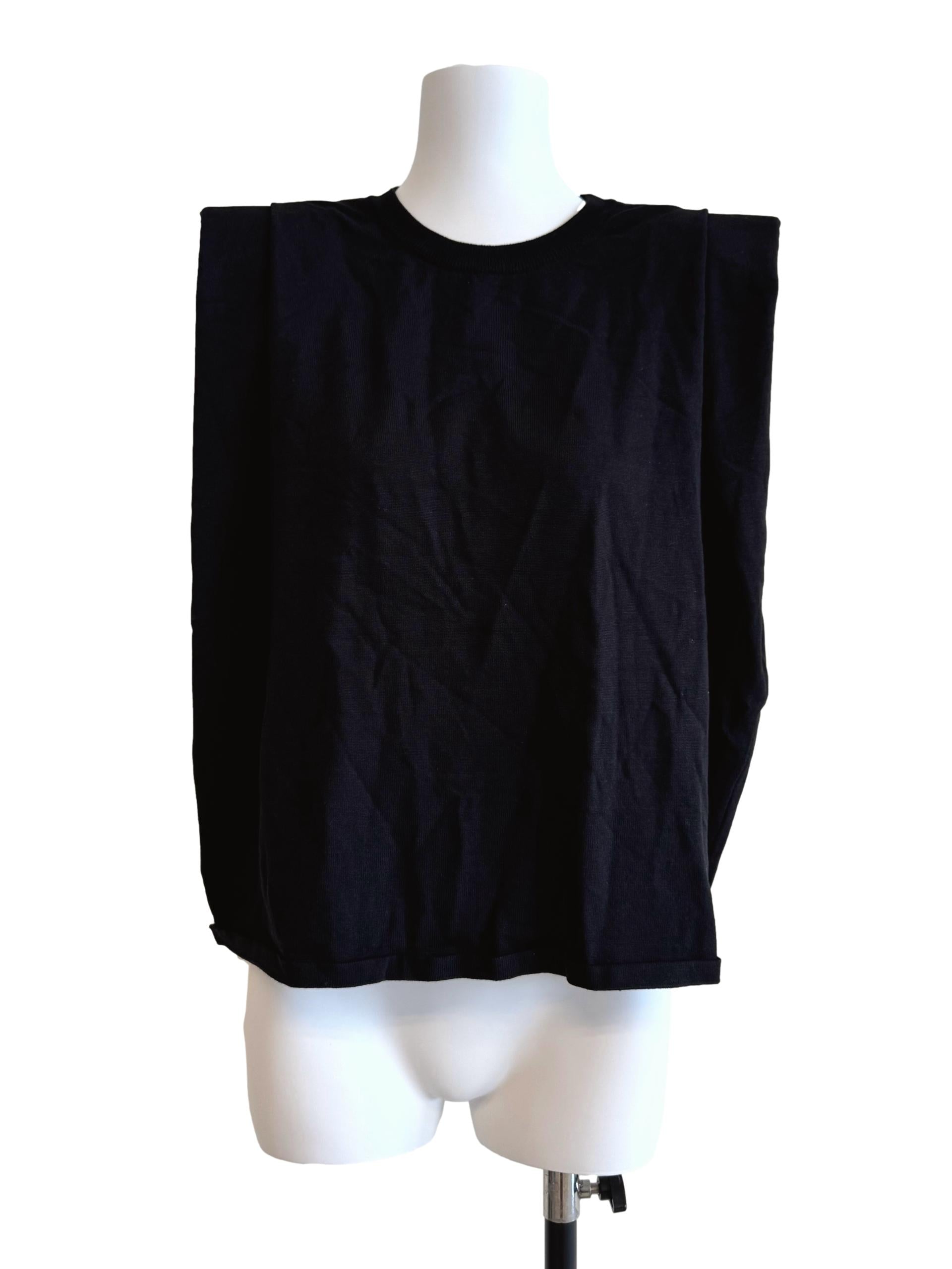Textured Black Padded Shoulder Top LB