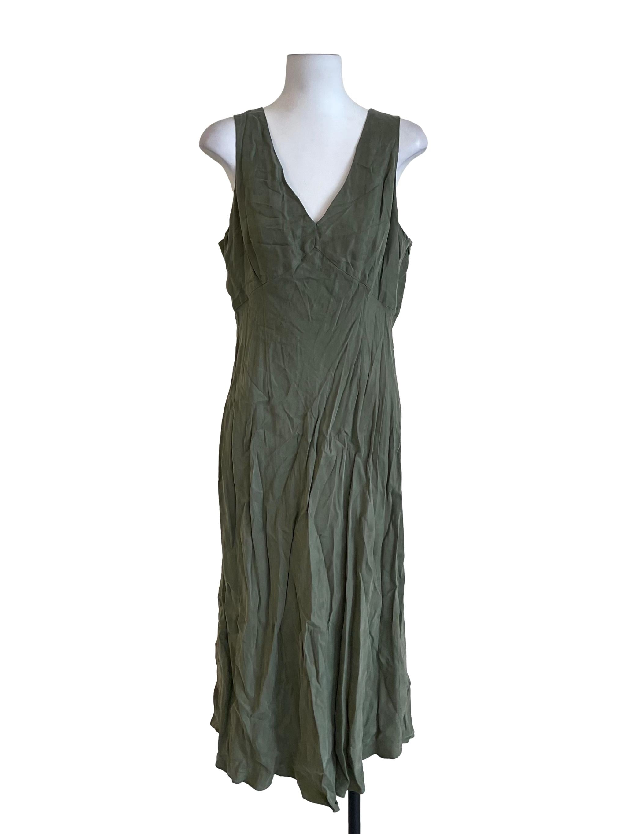 Dusty Green V Neck Sleeveless Dress LB