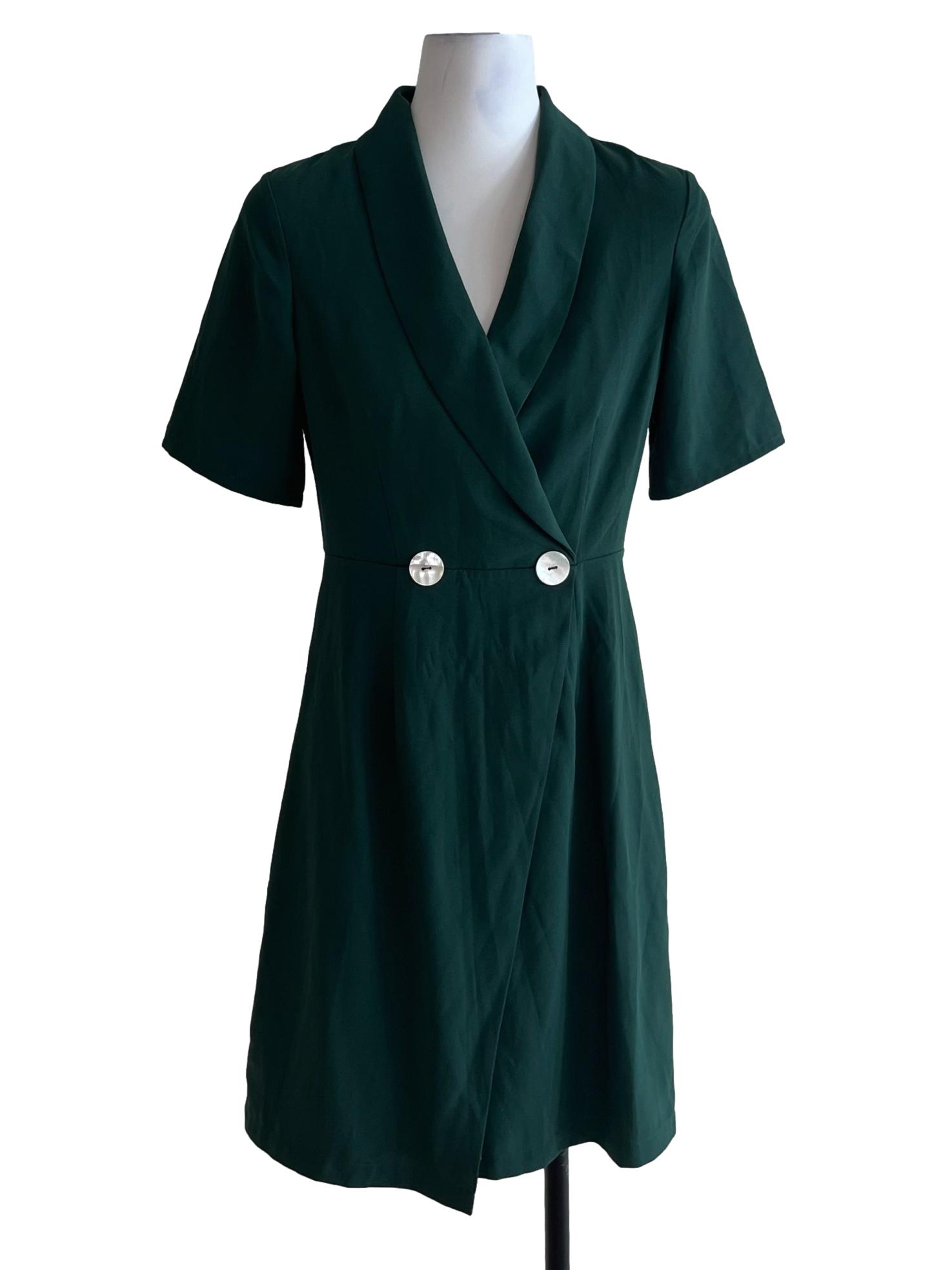 Pine Green Wing Collar Empire Dress