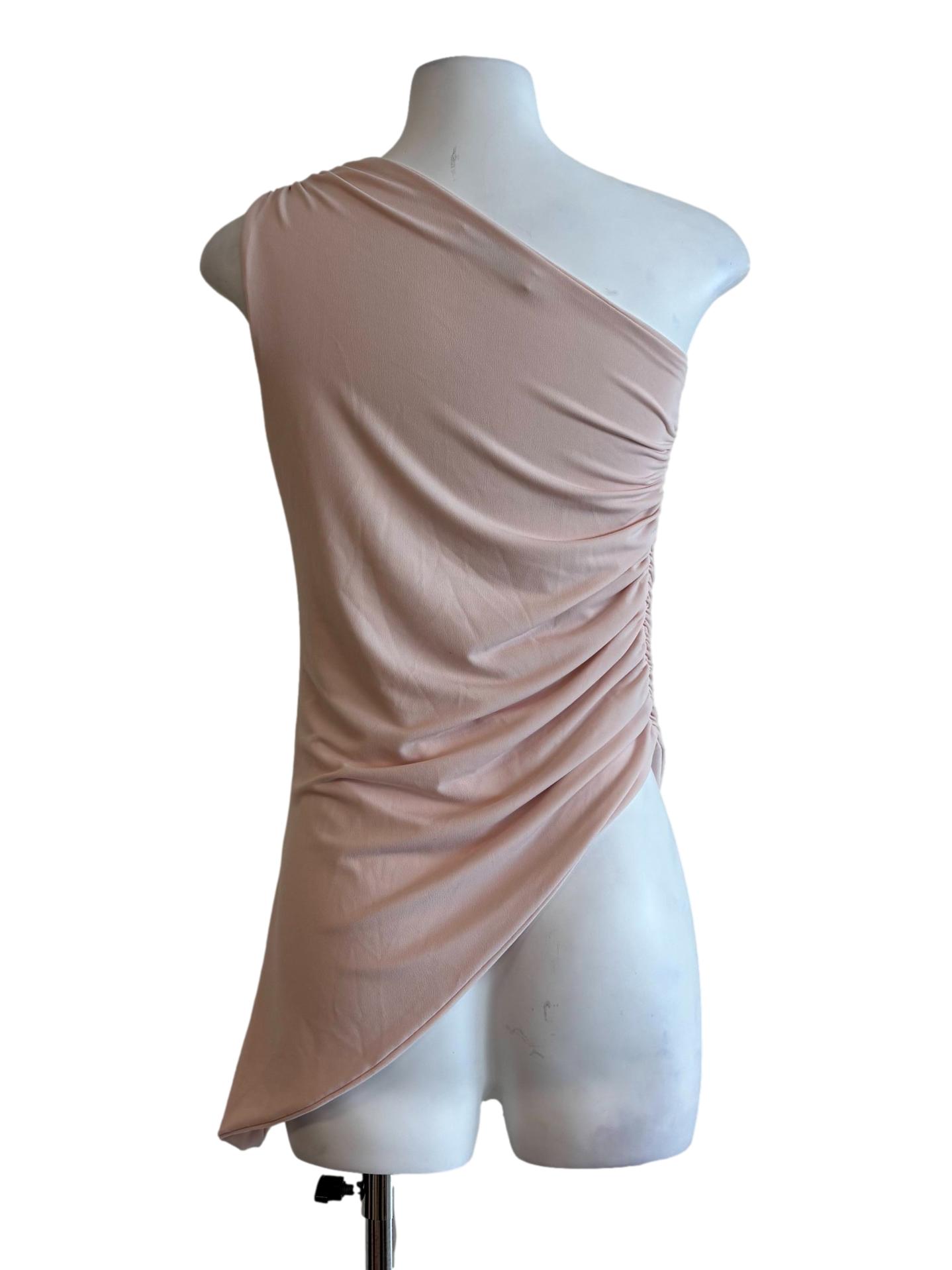 Baby Pink Fitted One Shoulder Asymmetrical Top