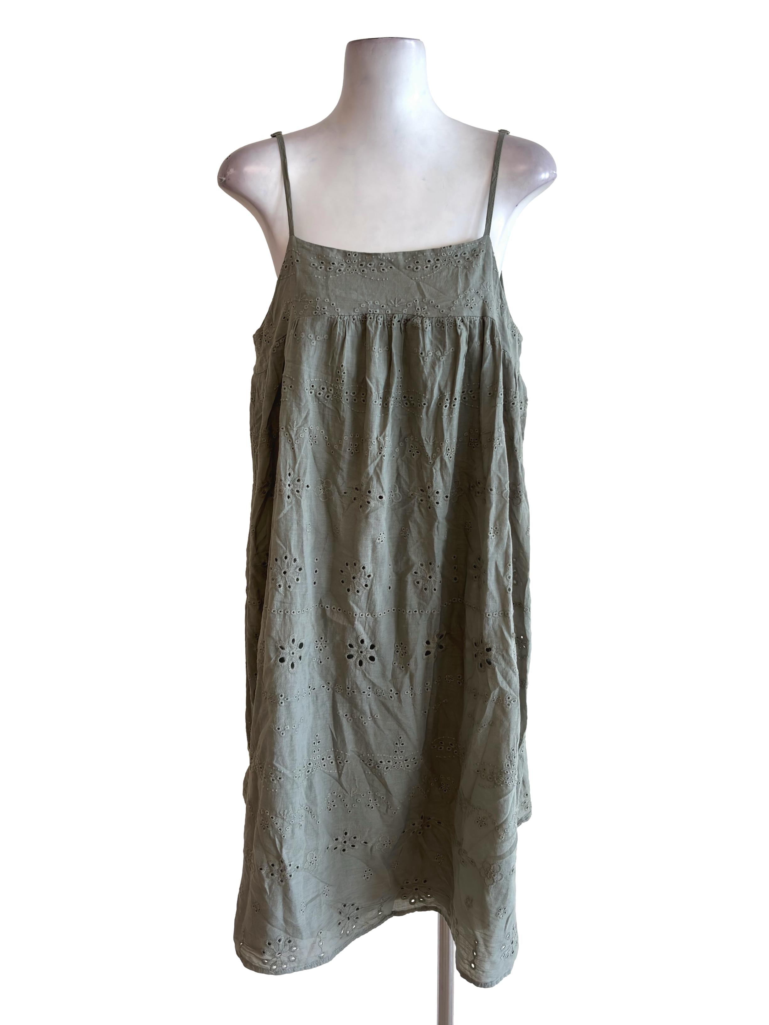 Sage Green Eyelet Square Neck Dress