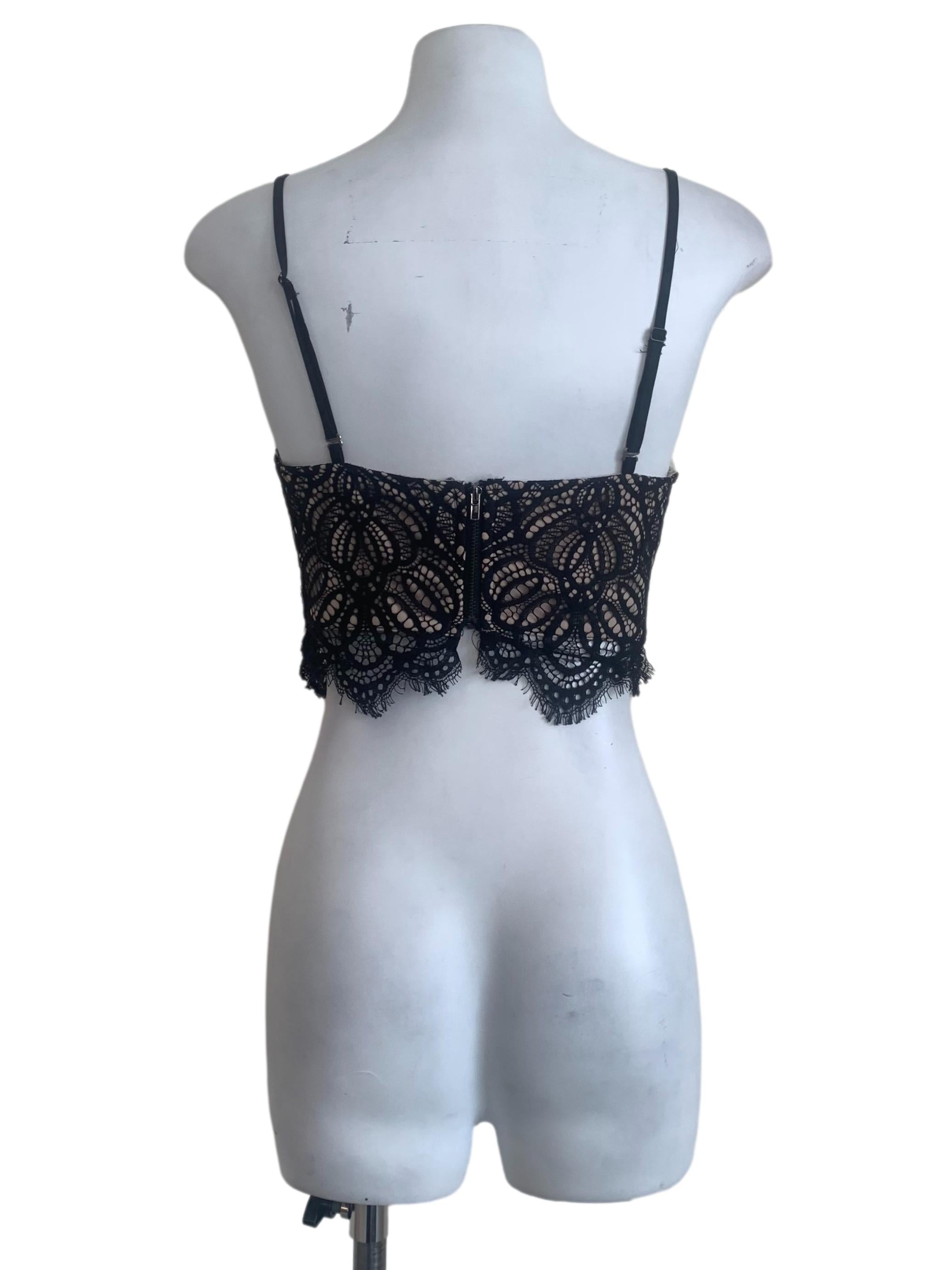 Black Beige Lined Lace Pattern Top YHF