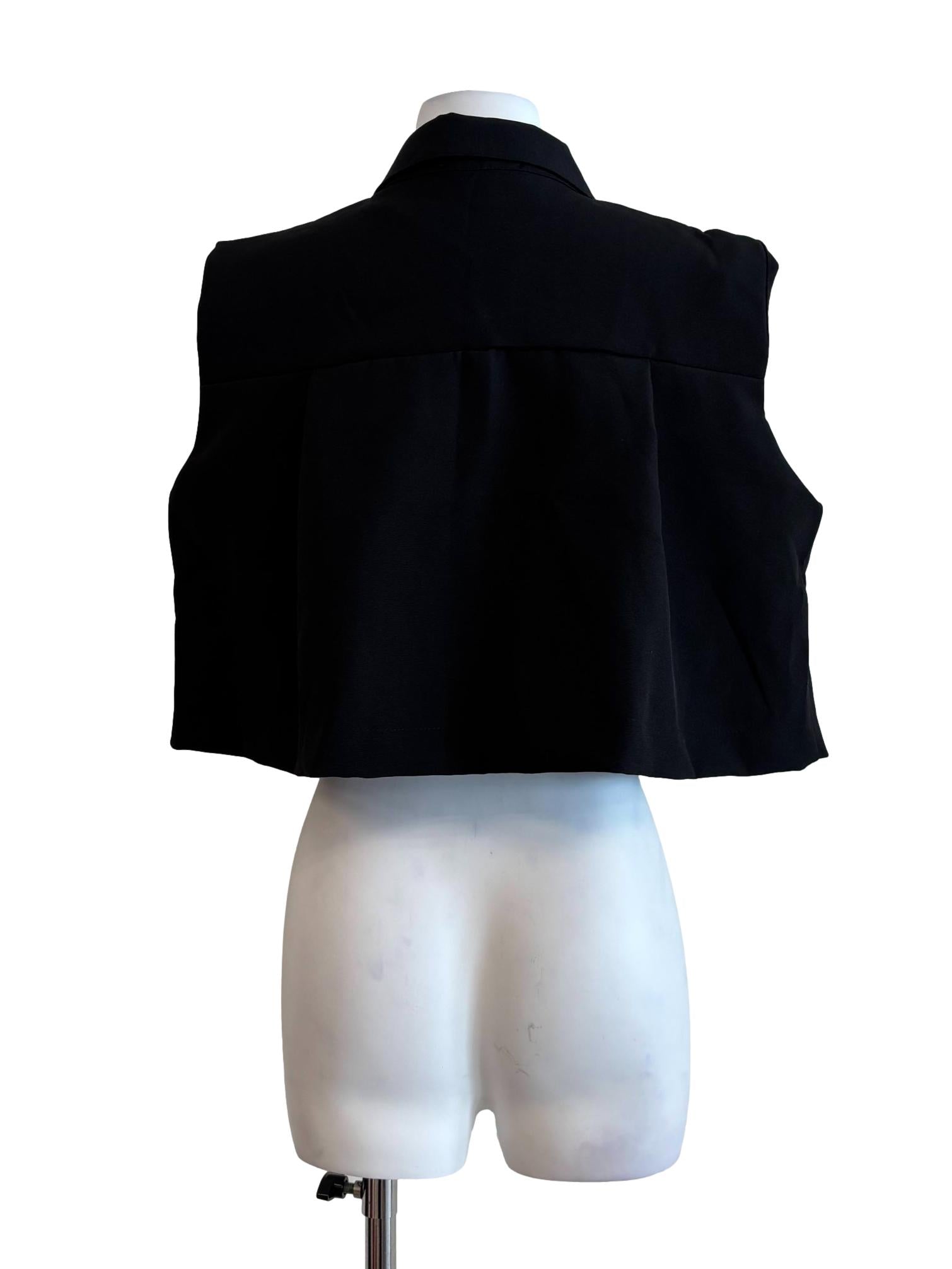 Black Sleeveless Collared Oversize Crop Top