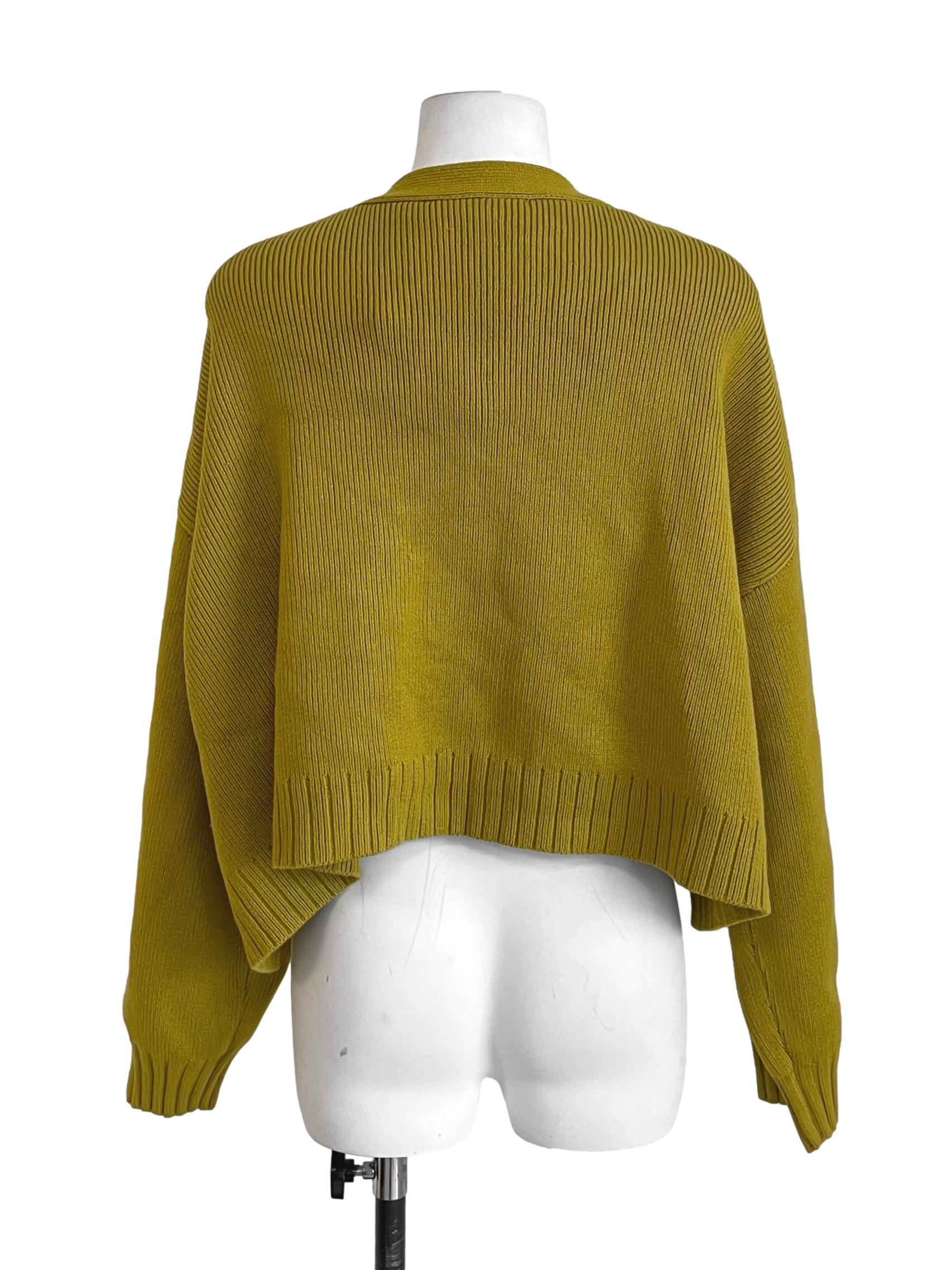 Dark Corn Yellow One Button Crop Cardigan LB