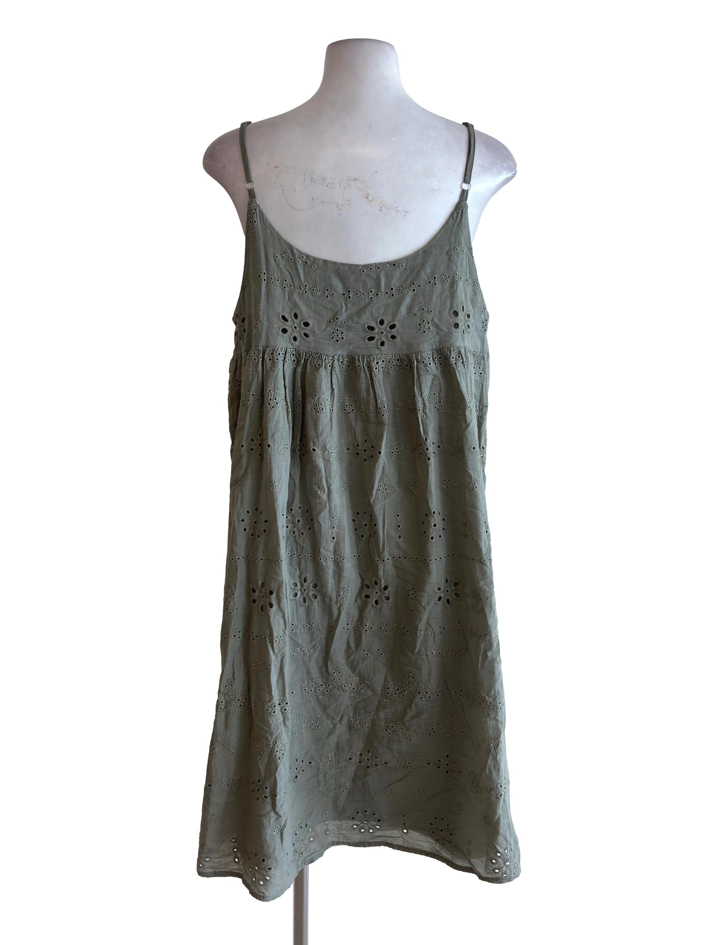 Sage Green Eyelet Square Neck Dress