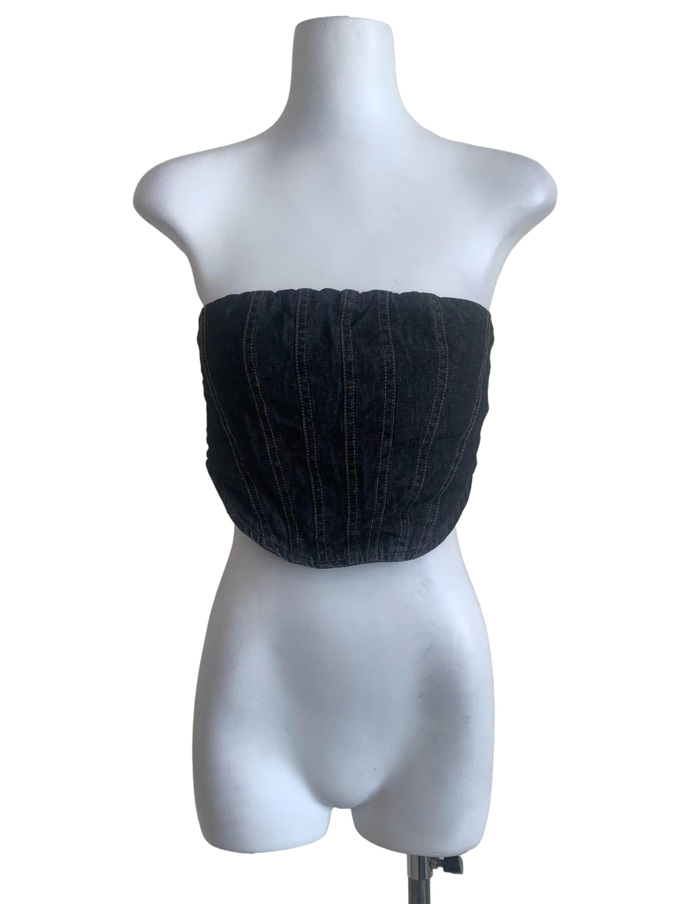 Charcoal Black Denim Corset Top YHF