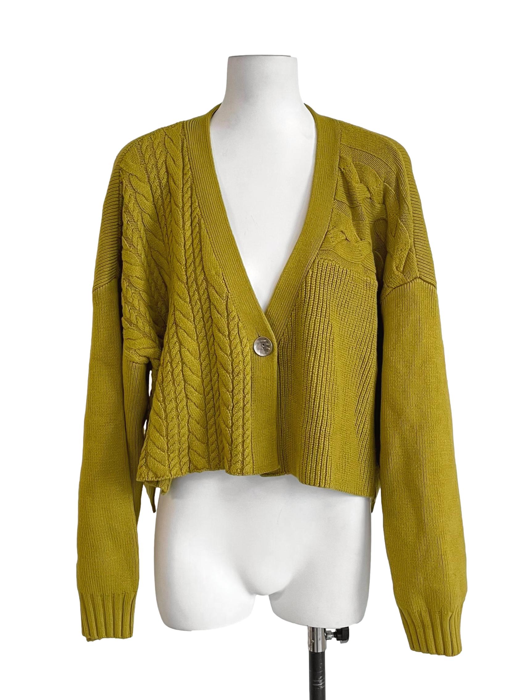Dark Corn Yellow One Button Crop Cardigan LB