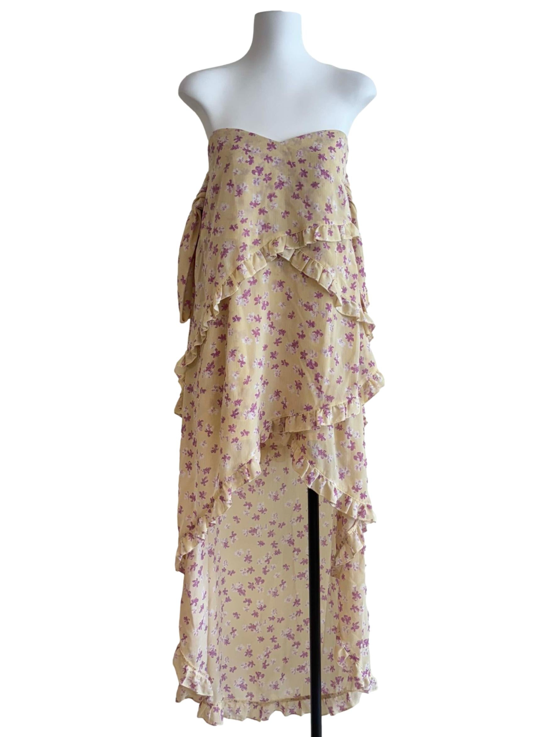 Blonde Strapless Asymmetrical Ruffle Dress