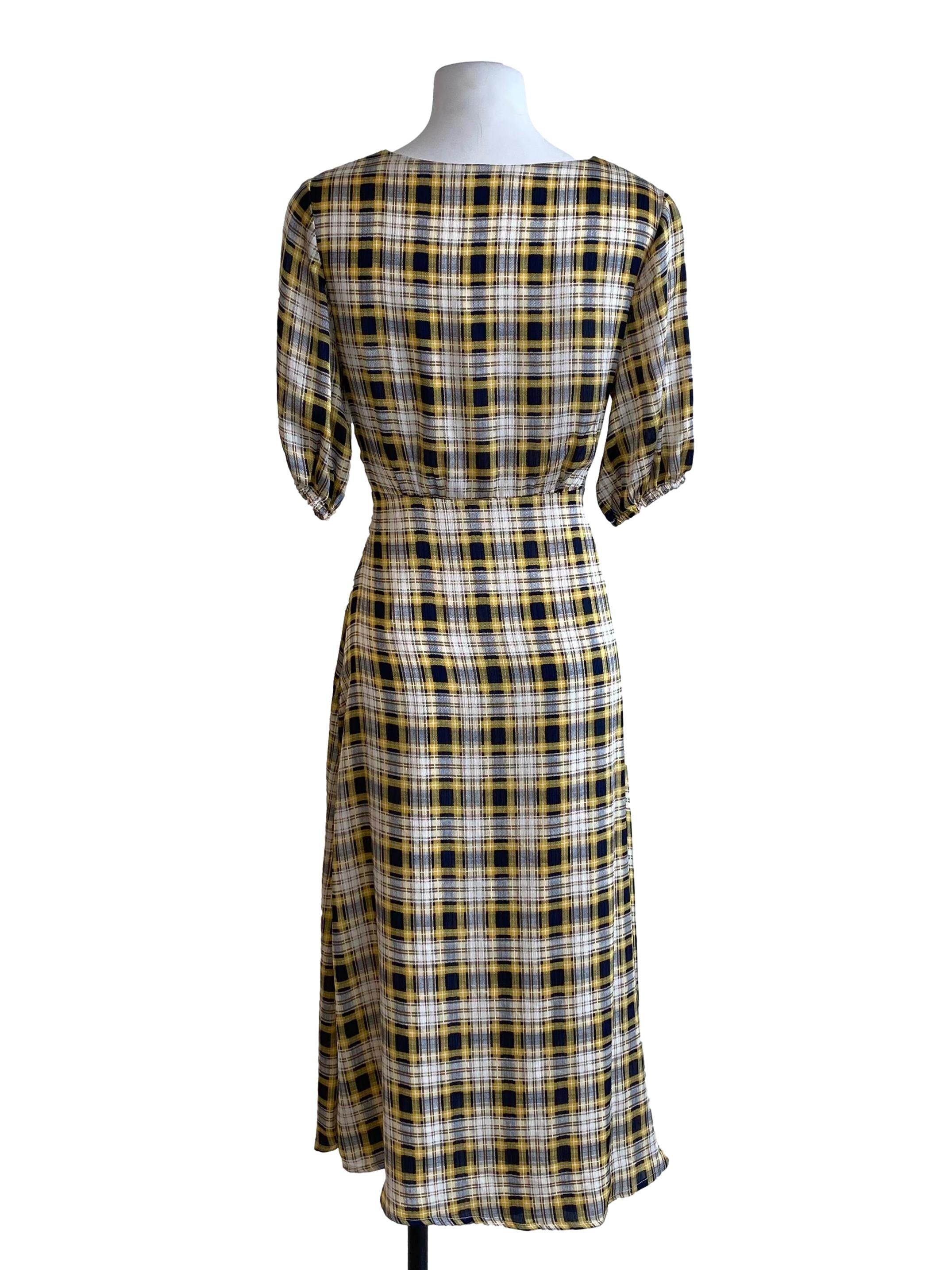 Butter Yellow Flannel Pattern Wrap Dress