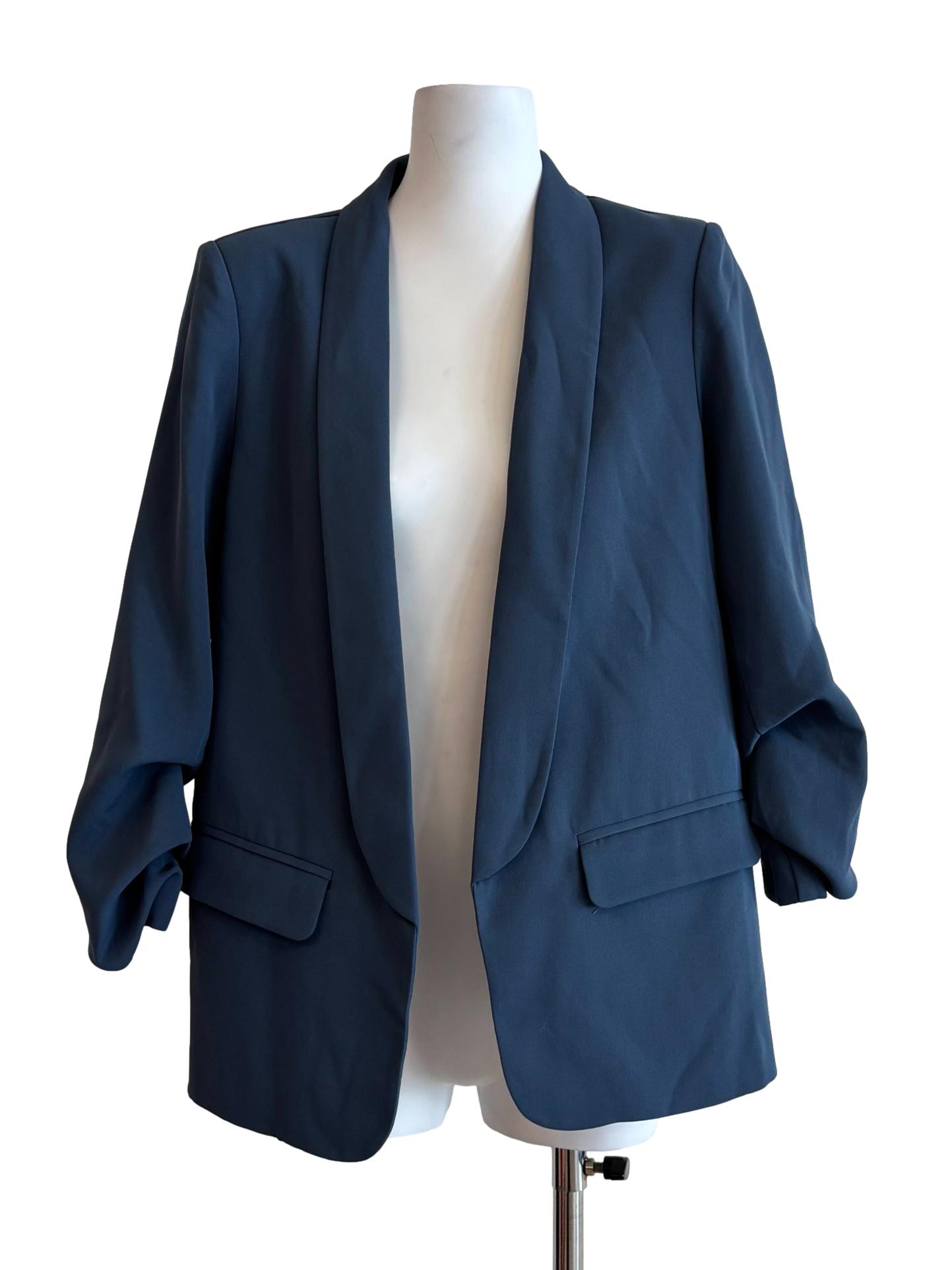 Lapis Blue Buttonless Scrunch Sleeve Blazer