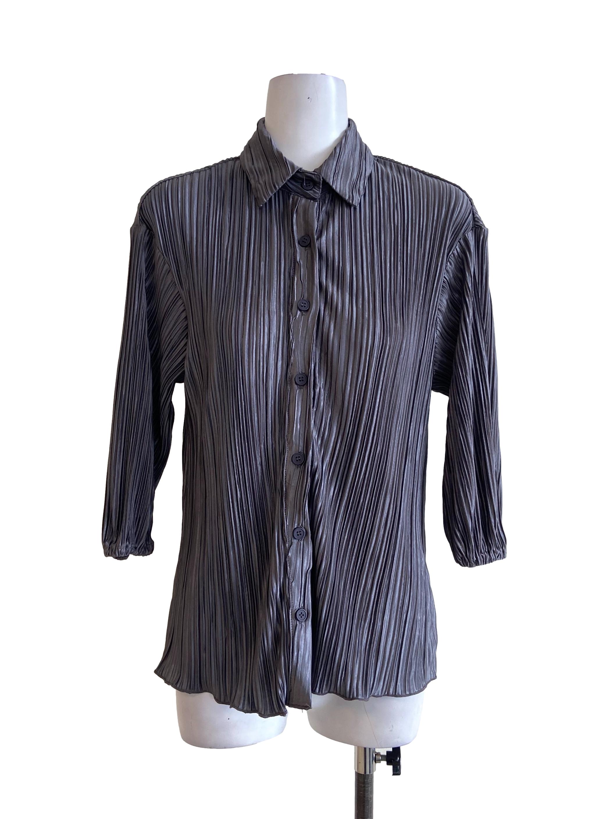 Ash Grey Wrinkle Button Down Blouse