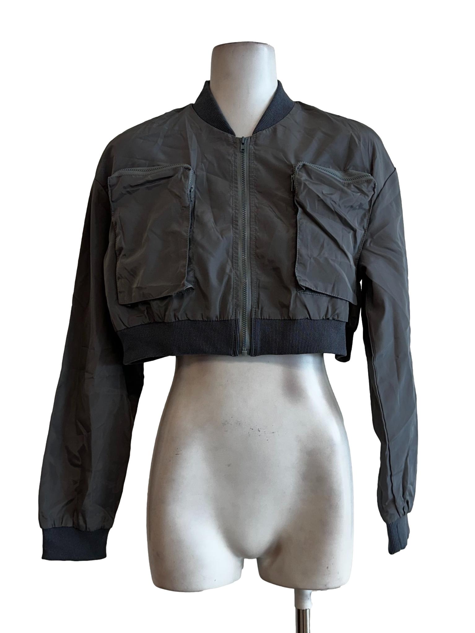 Fog Grey Cropped Bomber Jackets