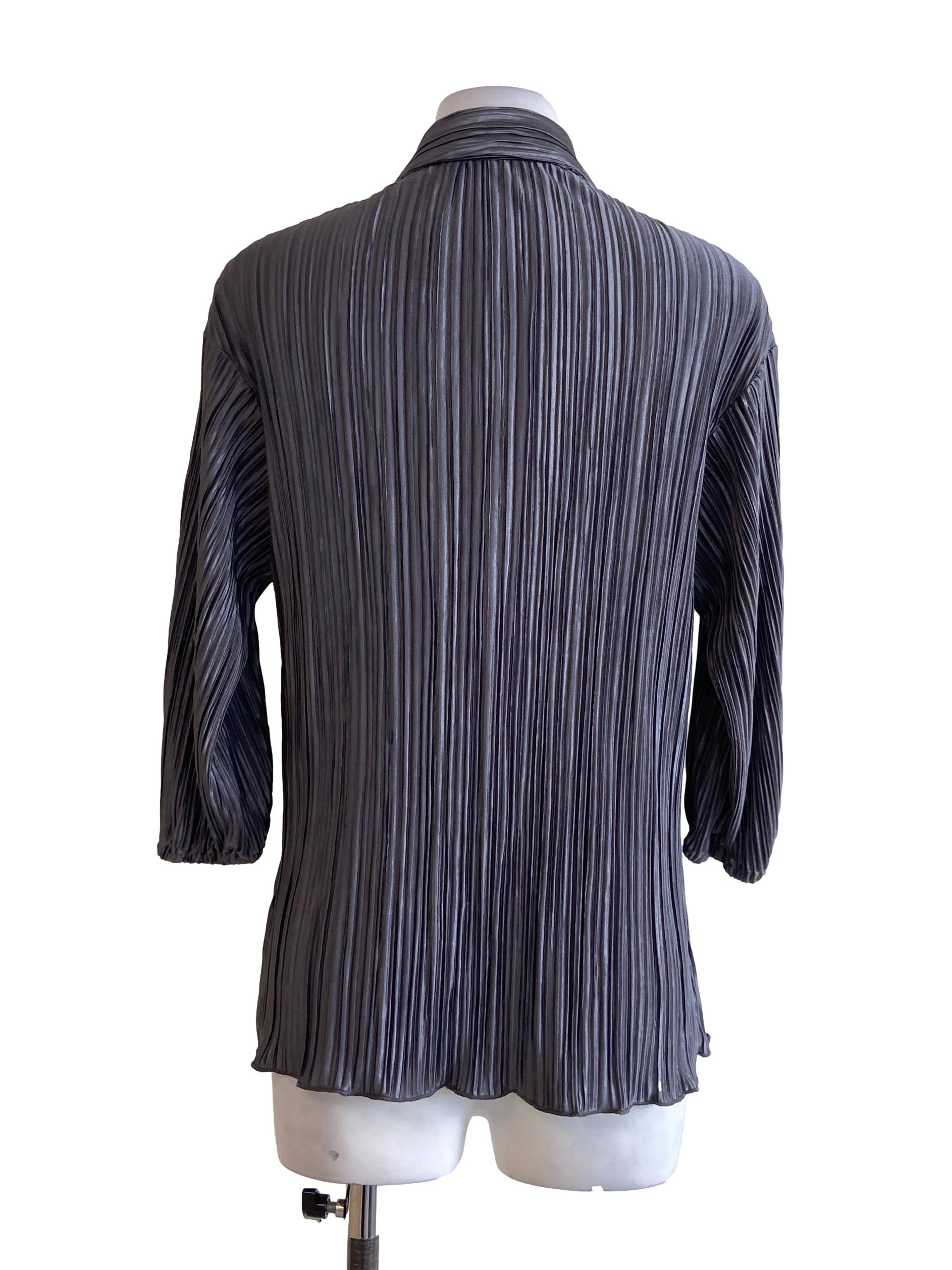 Ash Grey Wrinkle Button Down Blouse