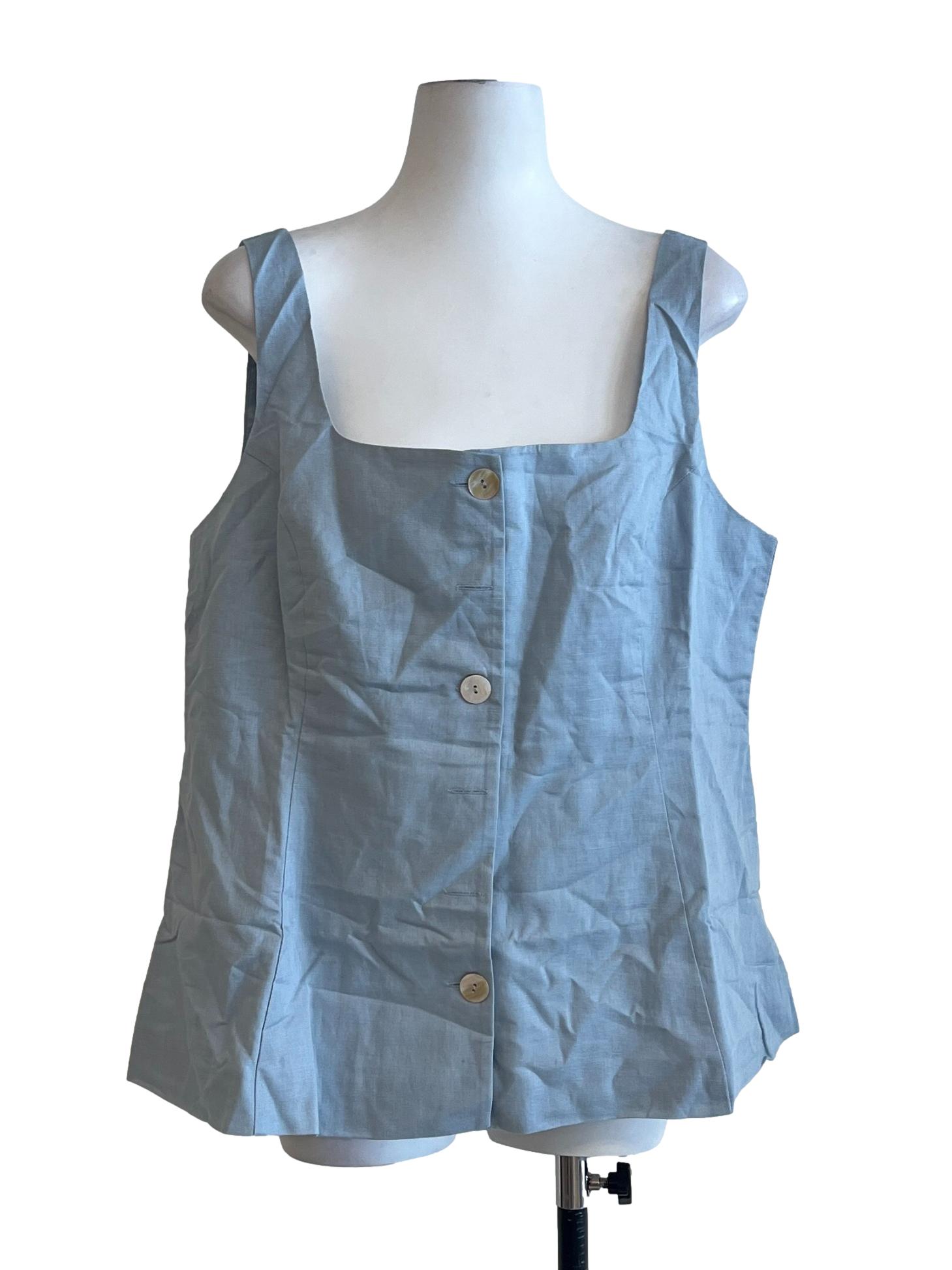 Light Blue Linen Button-Down Vest OSN