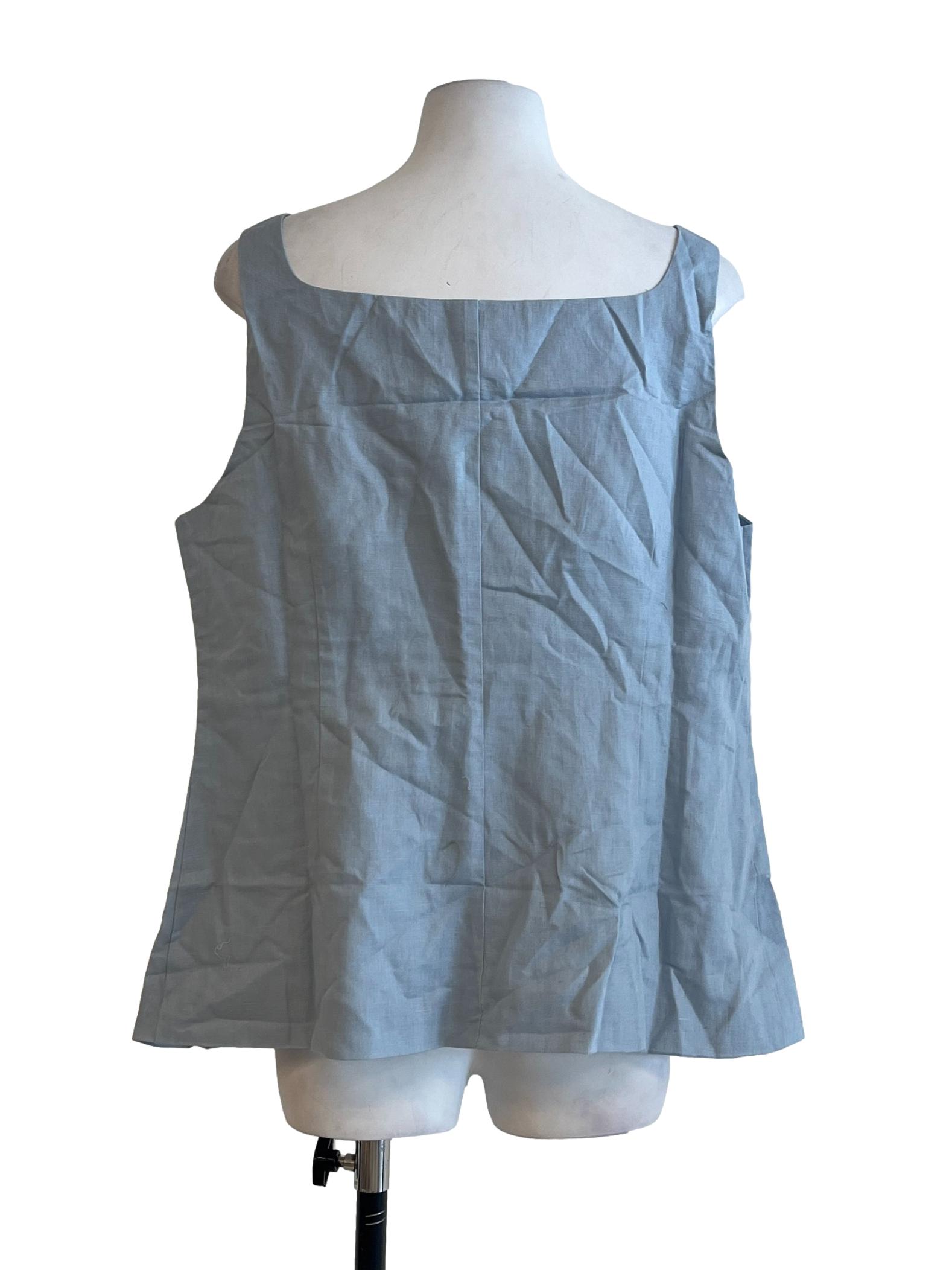 Light Blue Linen Button-Down Vest OSN
