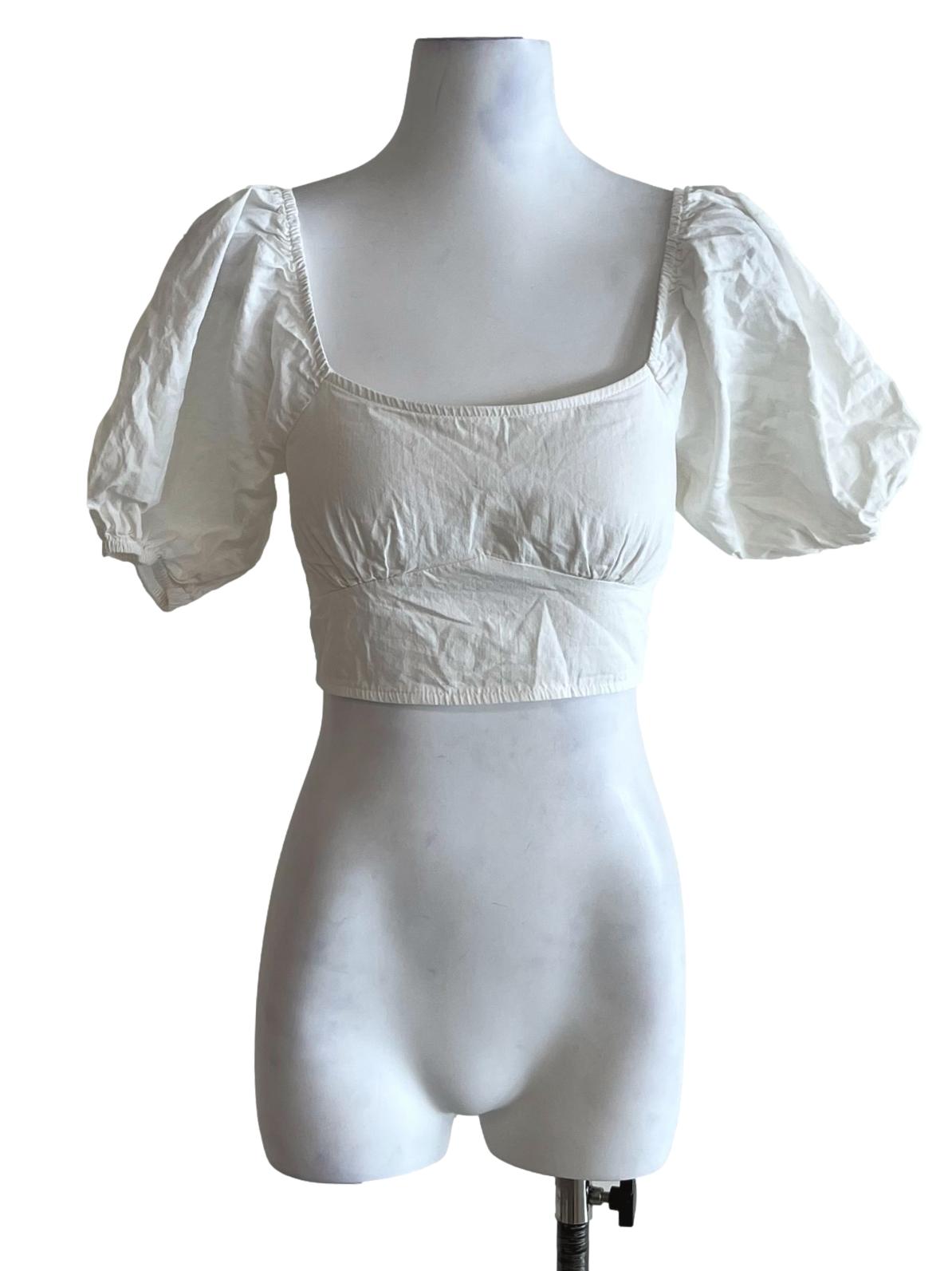 White Puff Sleeve Cropped Blouse