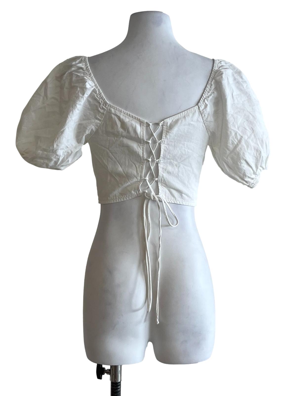 White Puff Sleeve Cropped Blouse