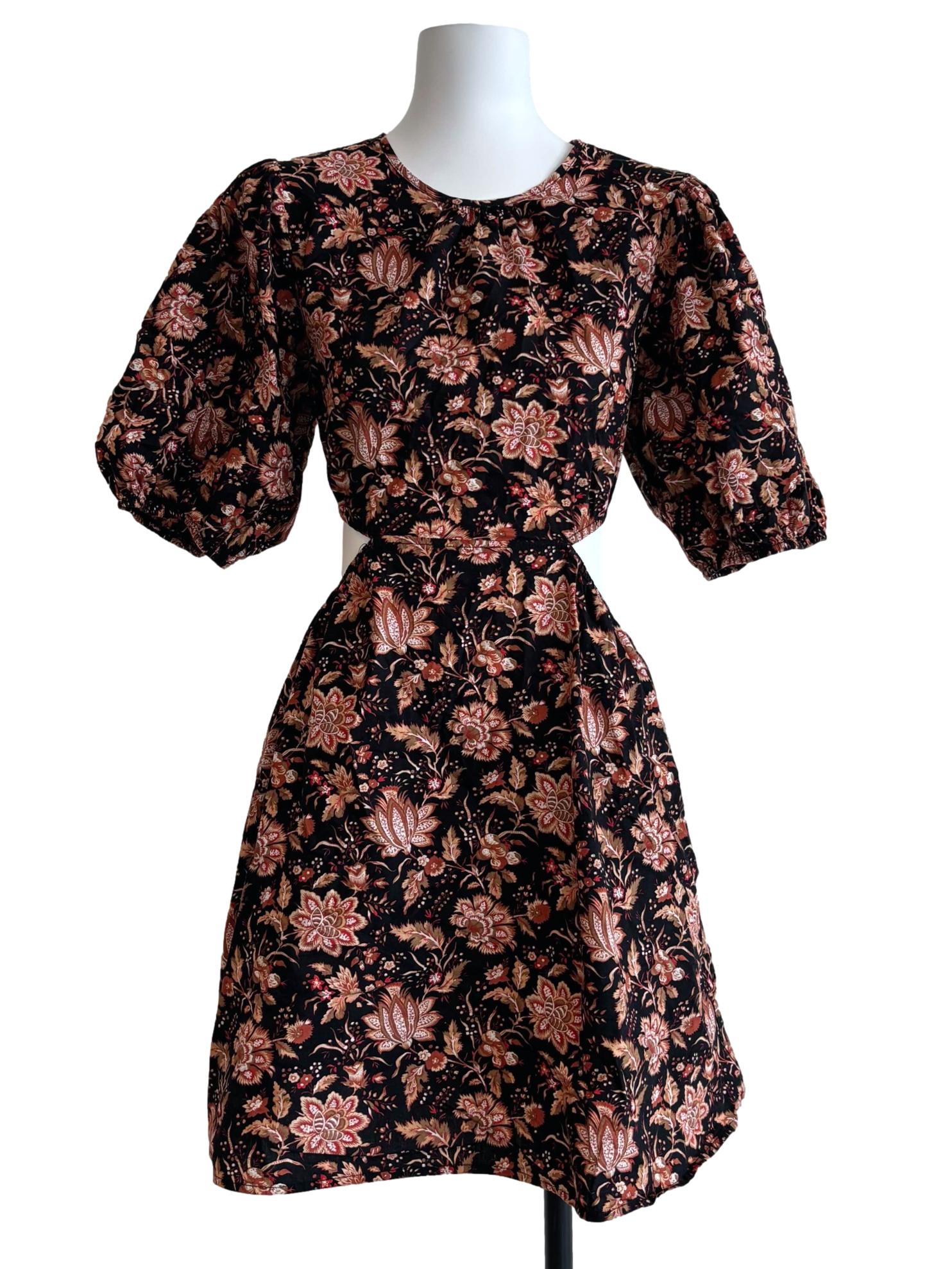 Black Tawny Brown Printed Cotton Dress