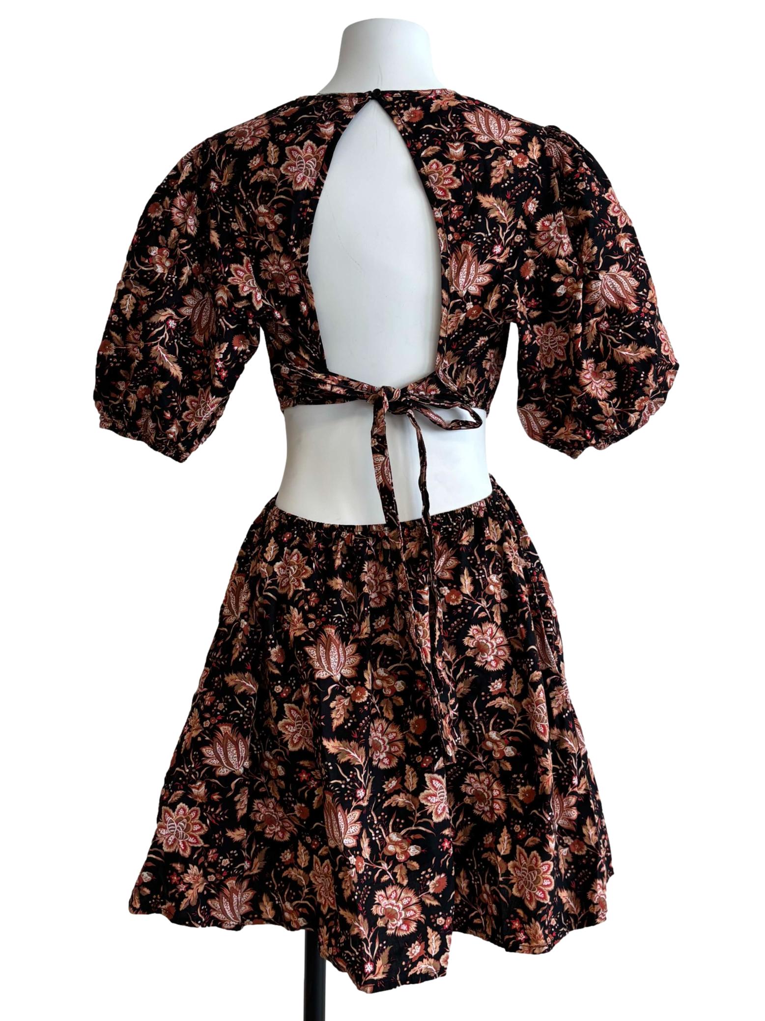 Black Tawny Brown Printed Cotton Dress