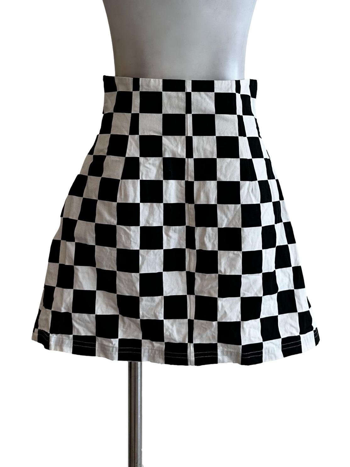 Black And White Checkered Pattern Skirt
