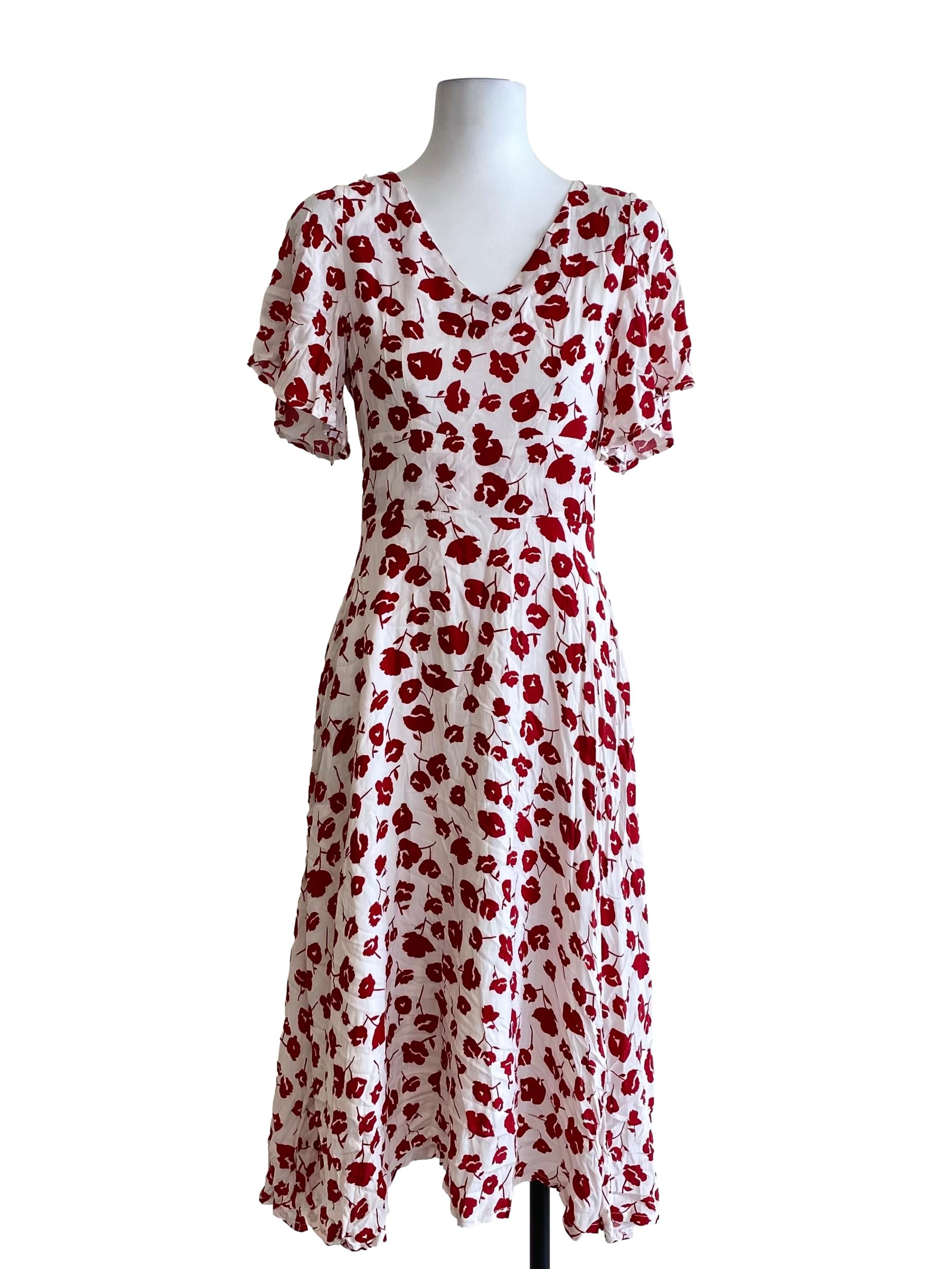 Daisy White Red Patterned Drop Waist Dress