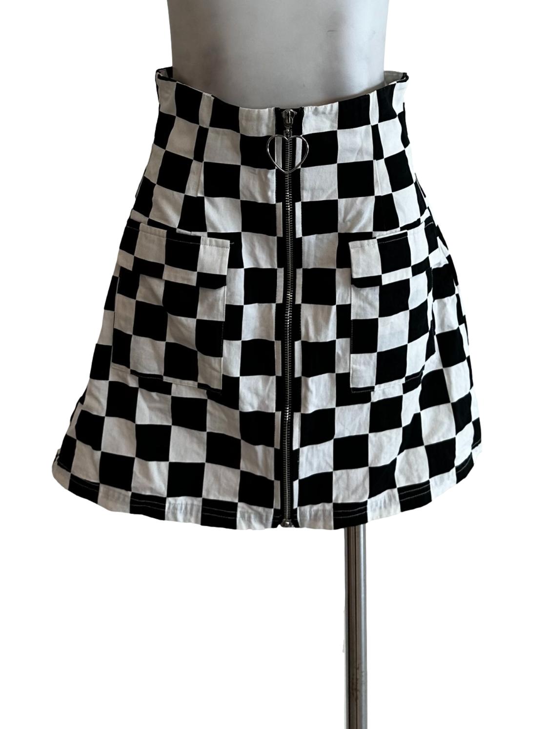 Black And White Checkered Pattern Skirt