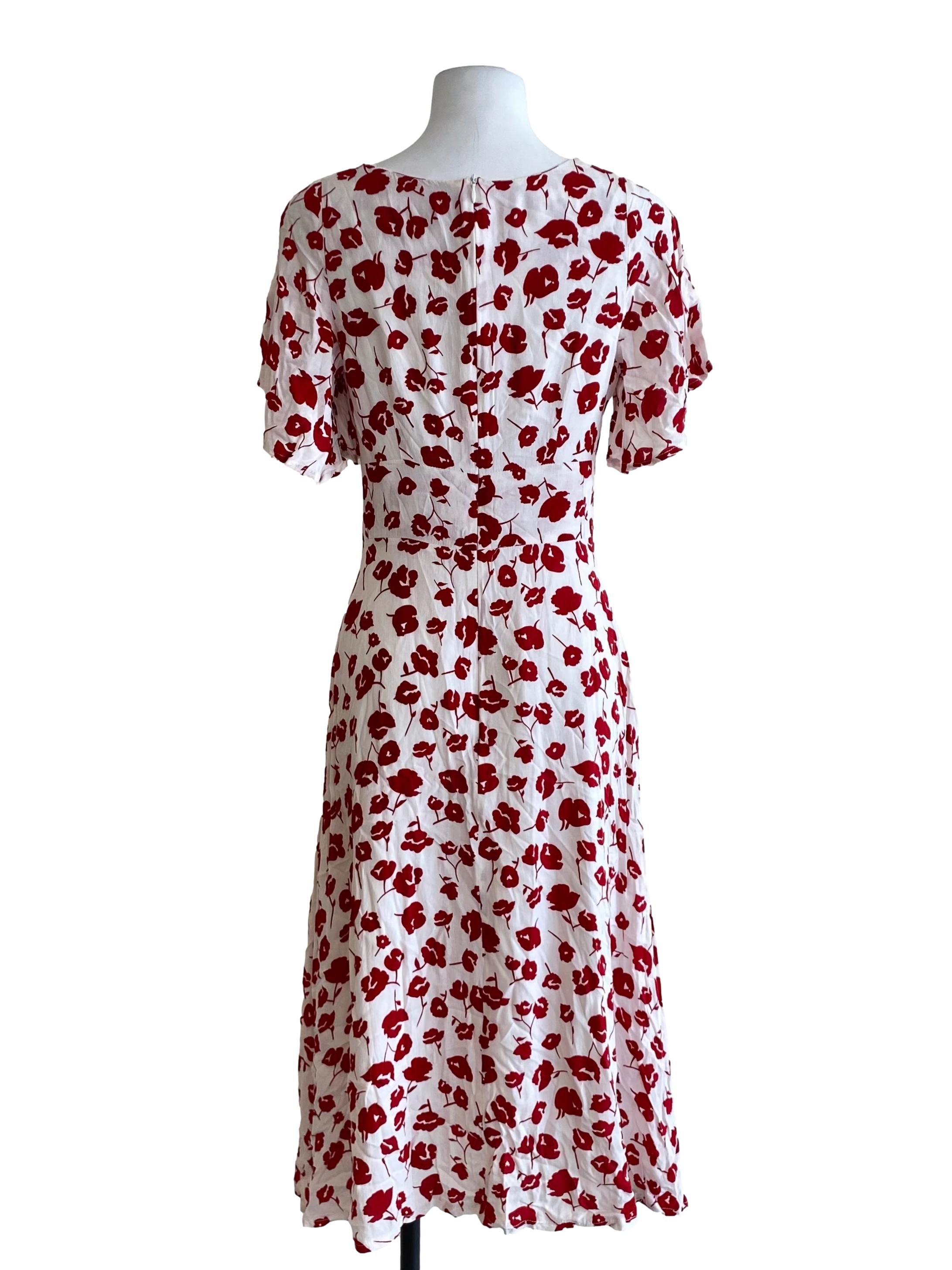 Daisy White Red Patterned Drop Waist Dress