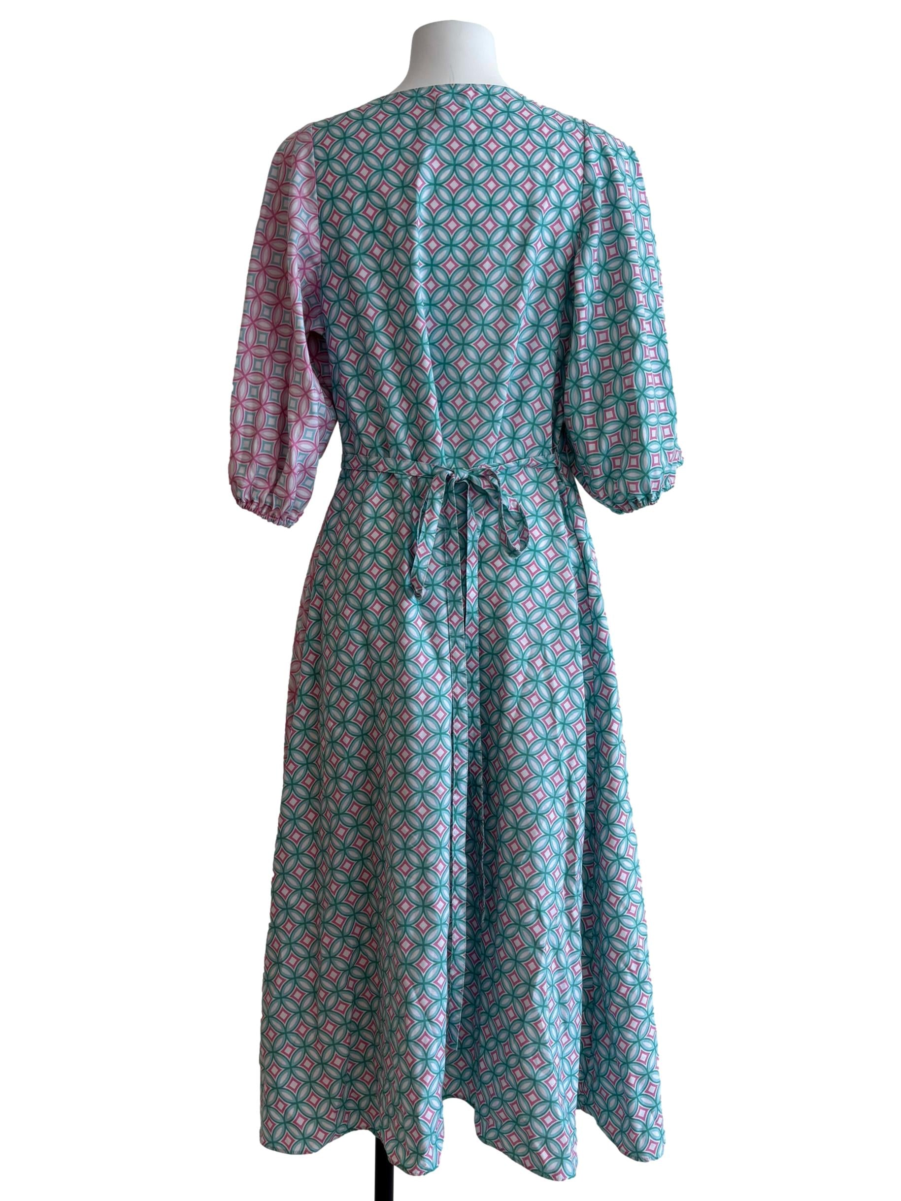 Tiffany Green And Pink Patterned Wrap Dress